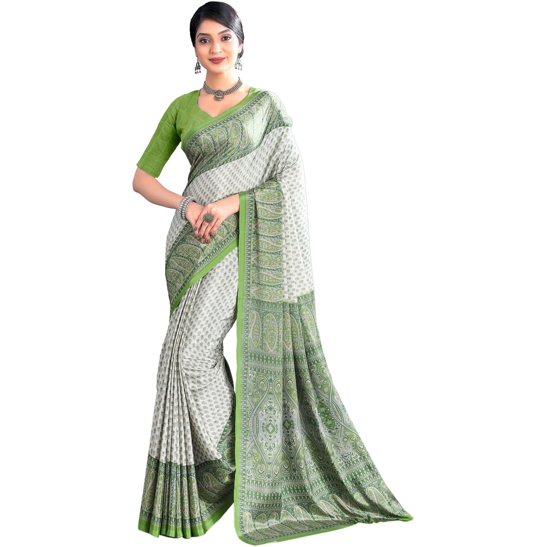 Jaanvi fashion Womens Ethnic Printed Crepe Silk Saree with Blouse Piece