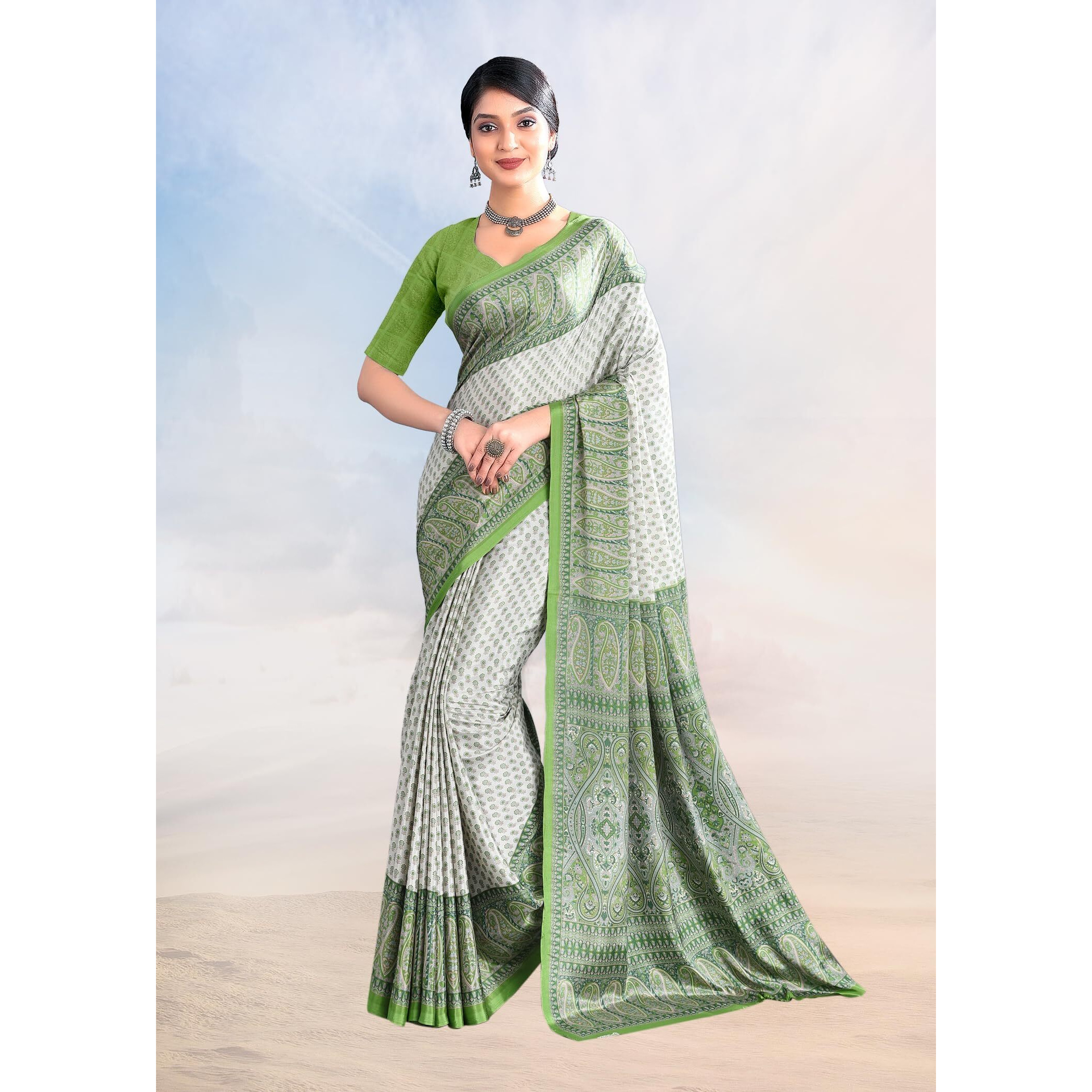 Jaanvi fashion Womens Ethnic Printed Crepe Silk Saree with Blouse Piece