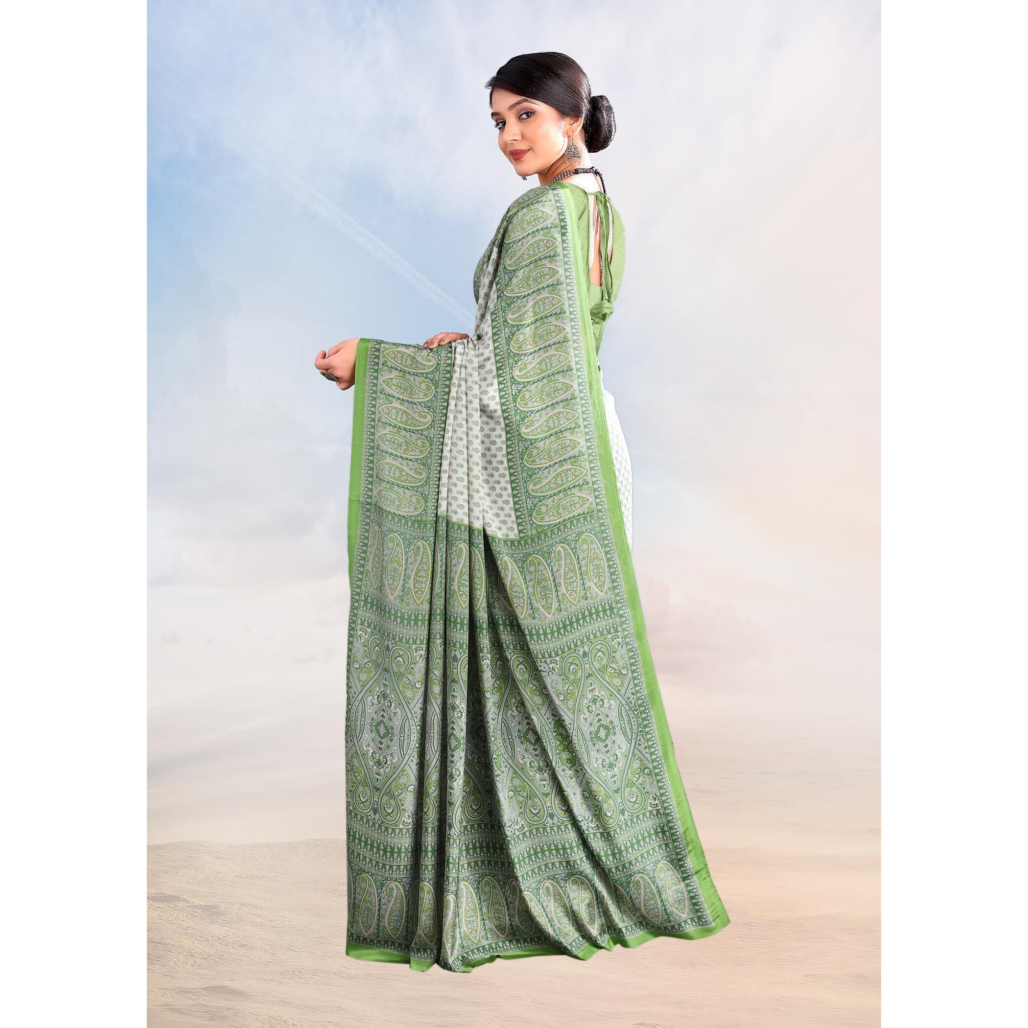 Jaanvi fashion Womens Ethnic Printed Crepe Silk Saree with Blouse Piece