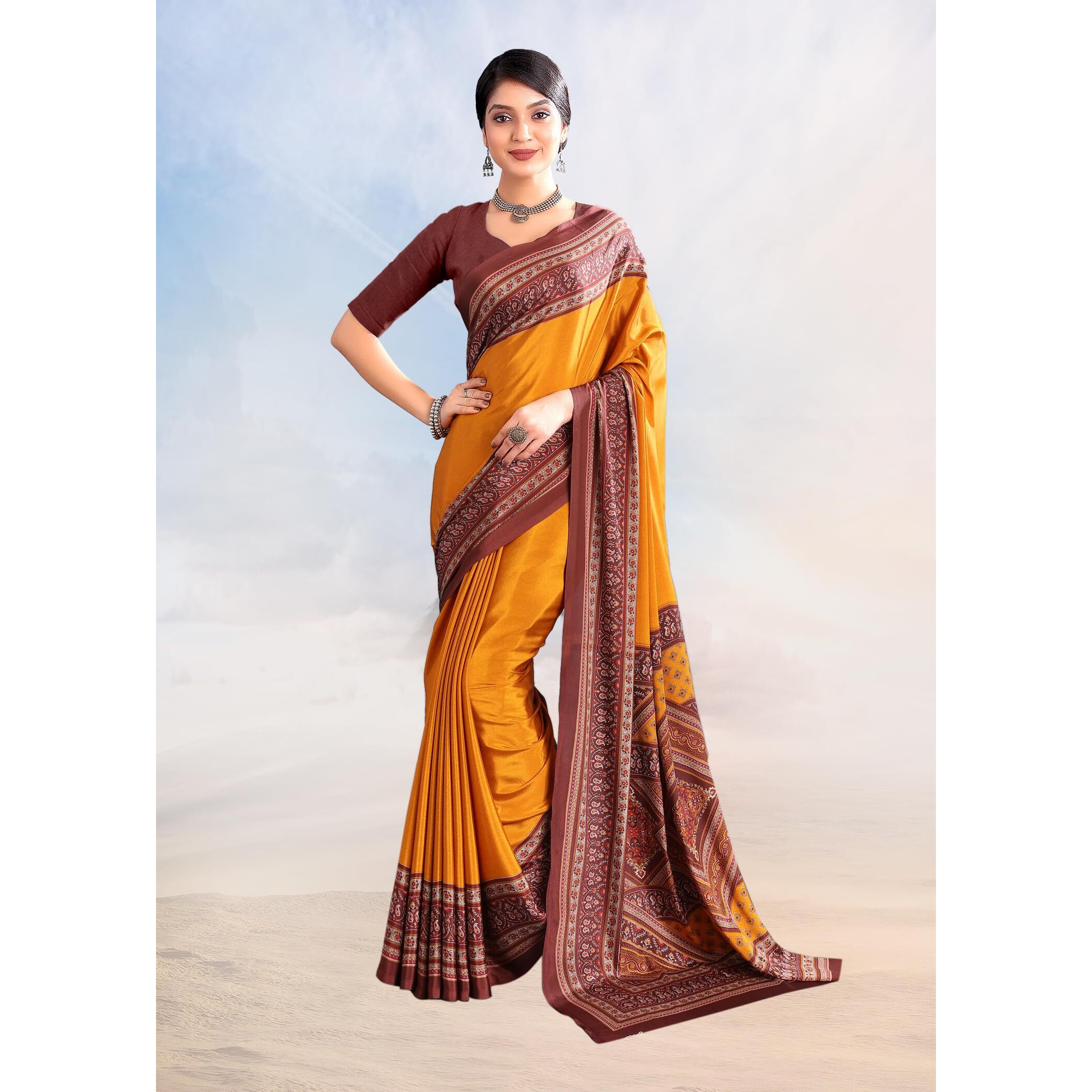 Jaanvi fashion Womens Ethnic Printed Crepe Silk Saree with Blouse Piece