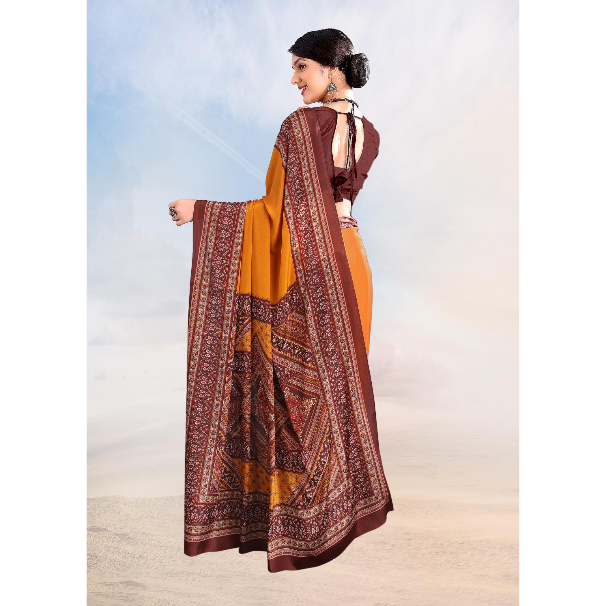 Jaanvi fashion Womens Ethnic Printed Crepe Silk Saree with Blouse Piece