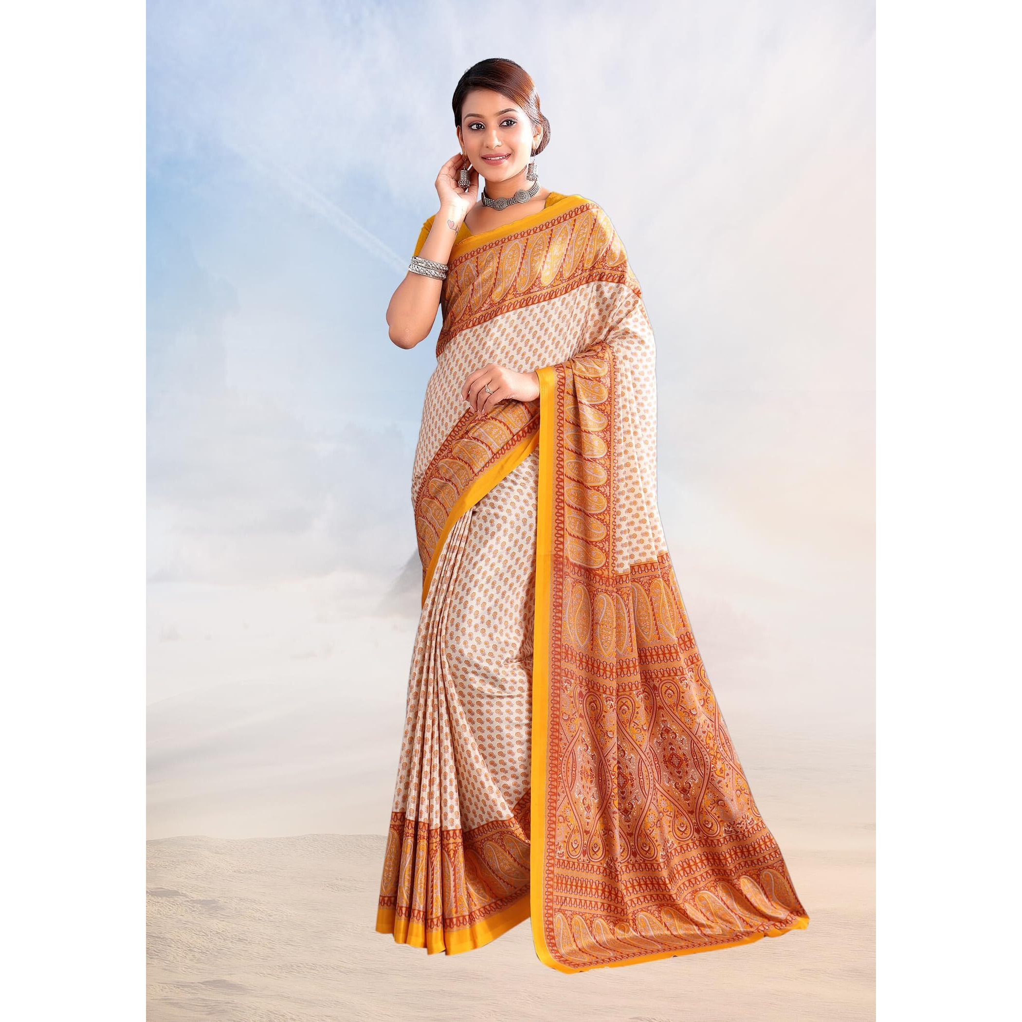 Jaanvi fashion Womens Ethnic Printed Crepe Silk Saree with Blouse Piece