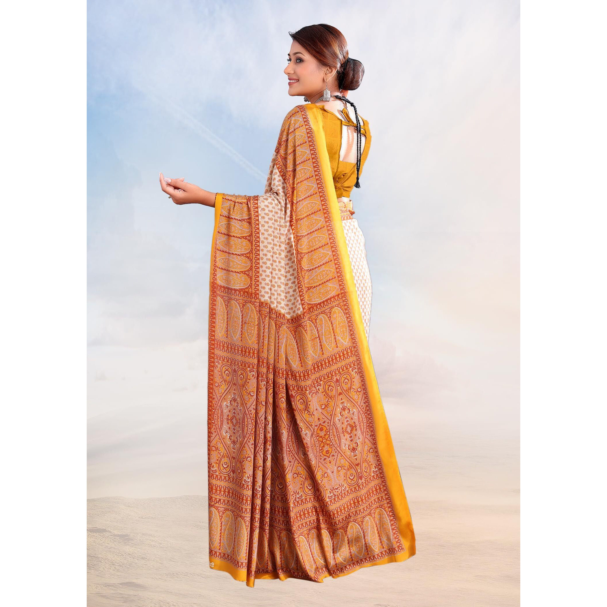 Jaanvi fashion Womens Ethnic Printed Crepe Silk Saree with Blouse Piece
