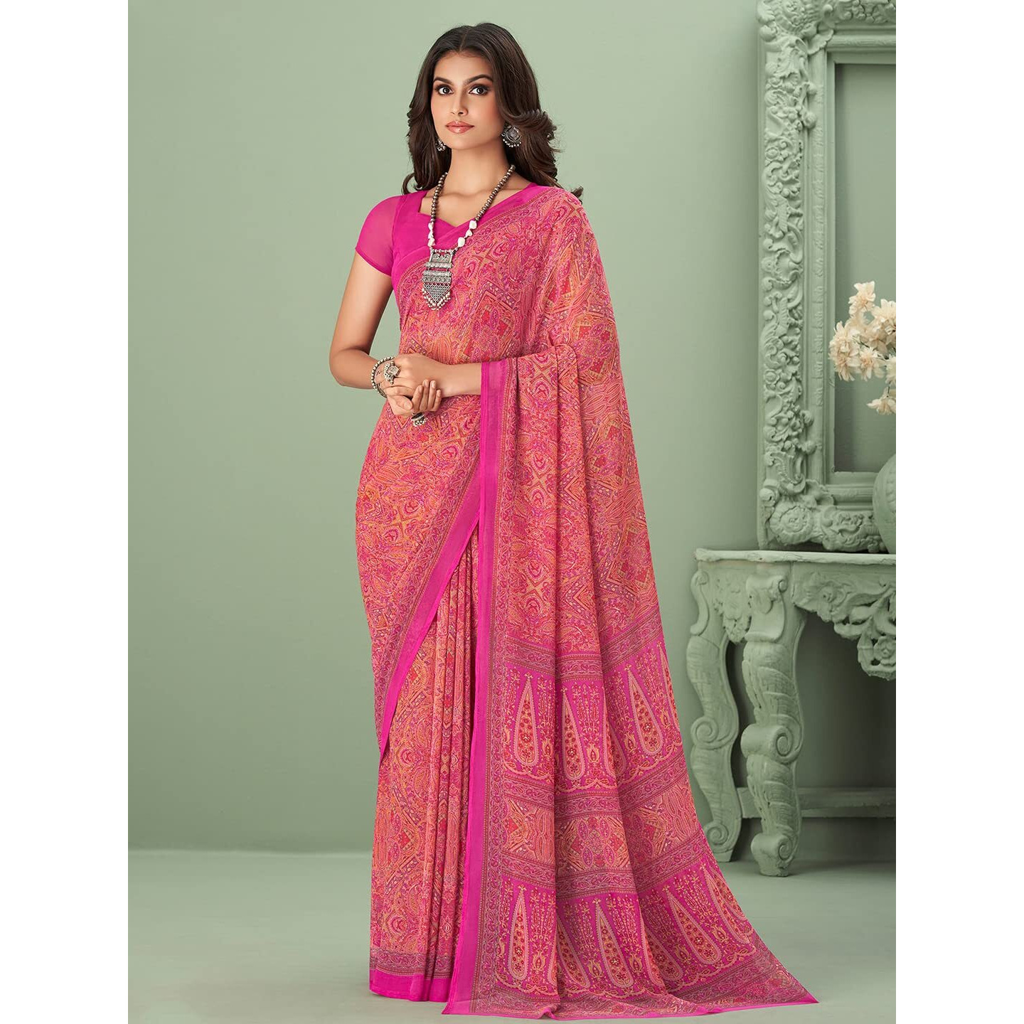 Jaanvi fashion Womens Traditional Printed Georgette Saree With Blouse Piece (raga-georgette-16502-c)