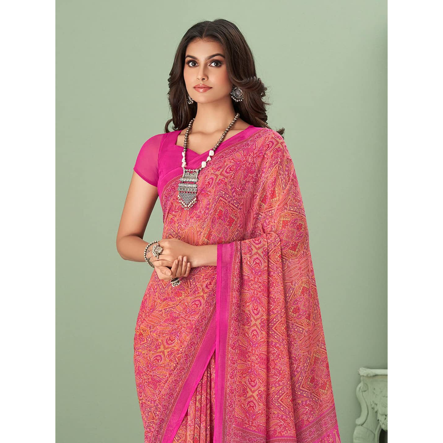 Jaanvi fashion Womens Traditional Printed Georgette Saree With Blouse Piece (raga-georgette-16502-c)
