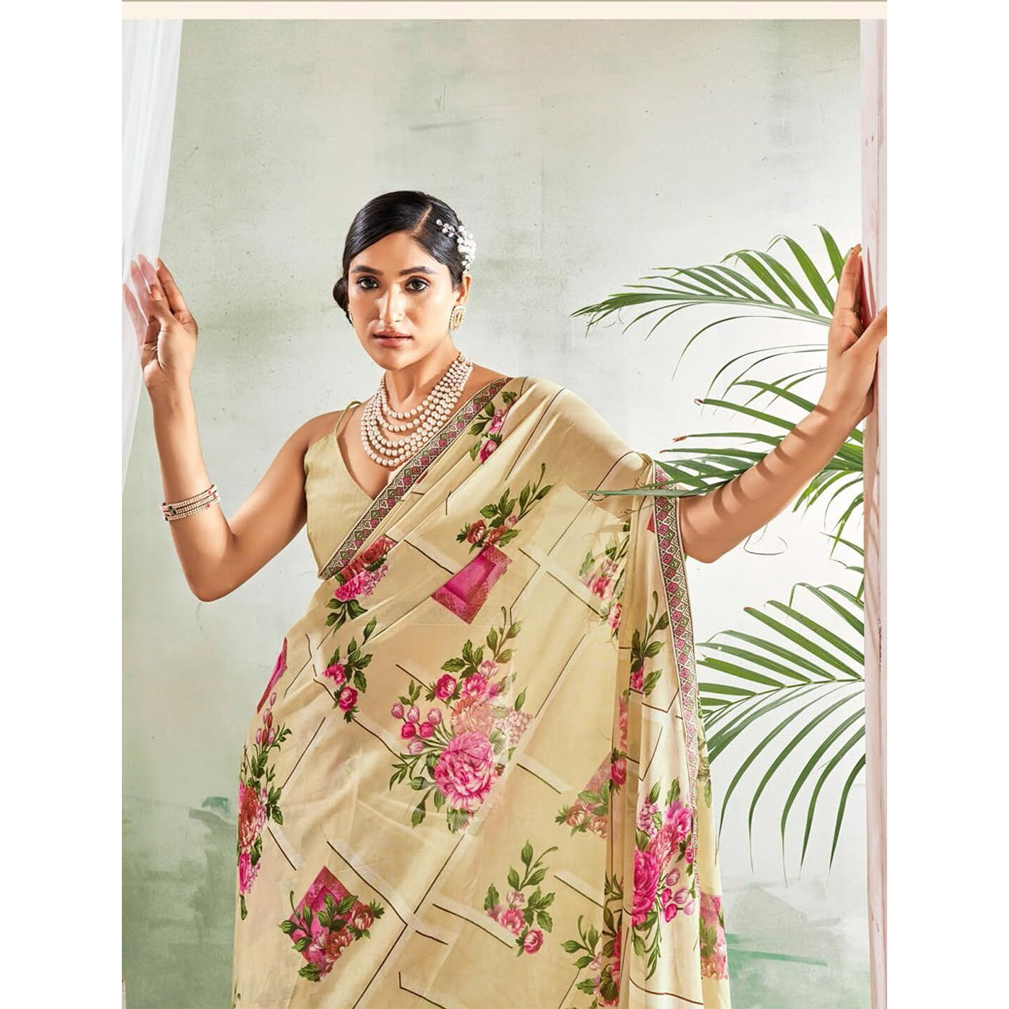 Jaanvi fashion Womens Floral Printed Georgette Saree With Printed Lace Border & Blouse Piece (savera-georgette-1293)