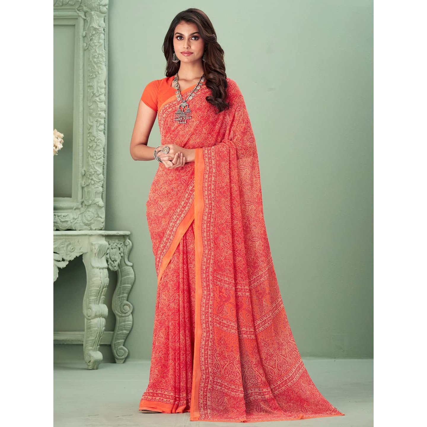 Jaanvi fashion Womens Traditional Printed Georgette Saree With Blouse Piece (raga-georgette-16503-a)