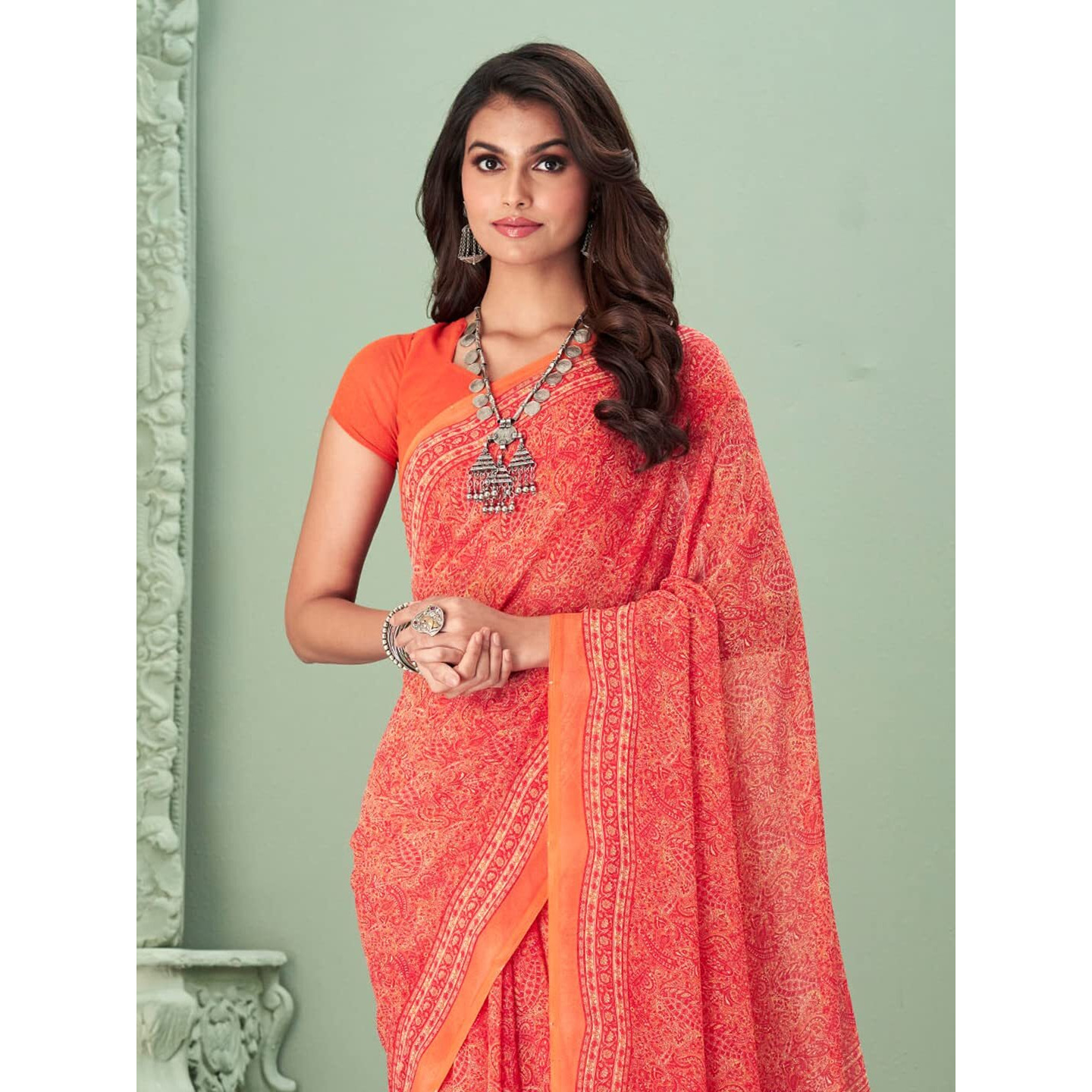 Jaanvi fashion Womens Traditional Printed Georgette Saree With Blouse Piece (raga-georgette-16503-a)