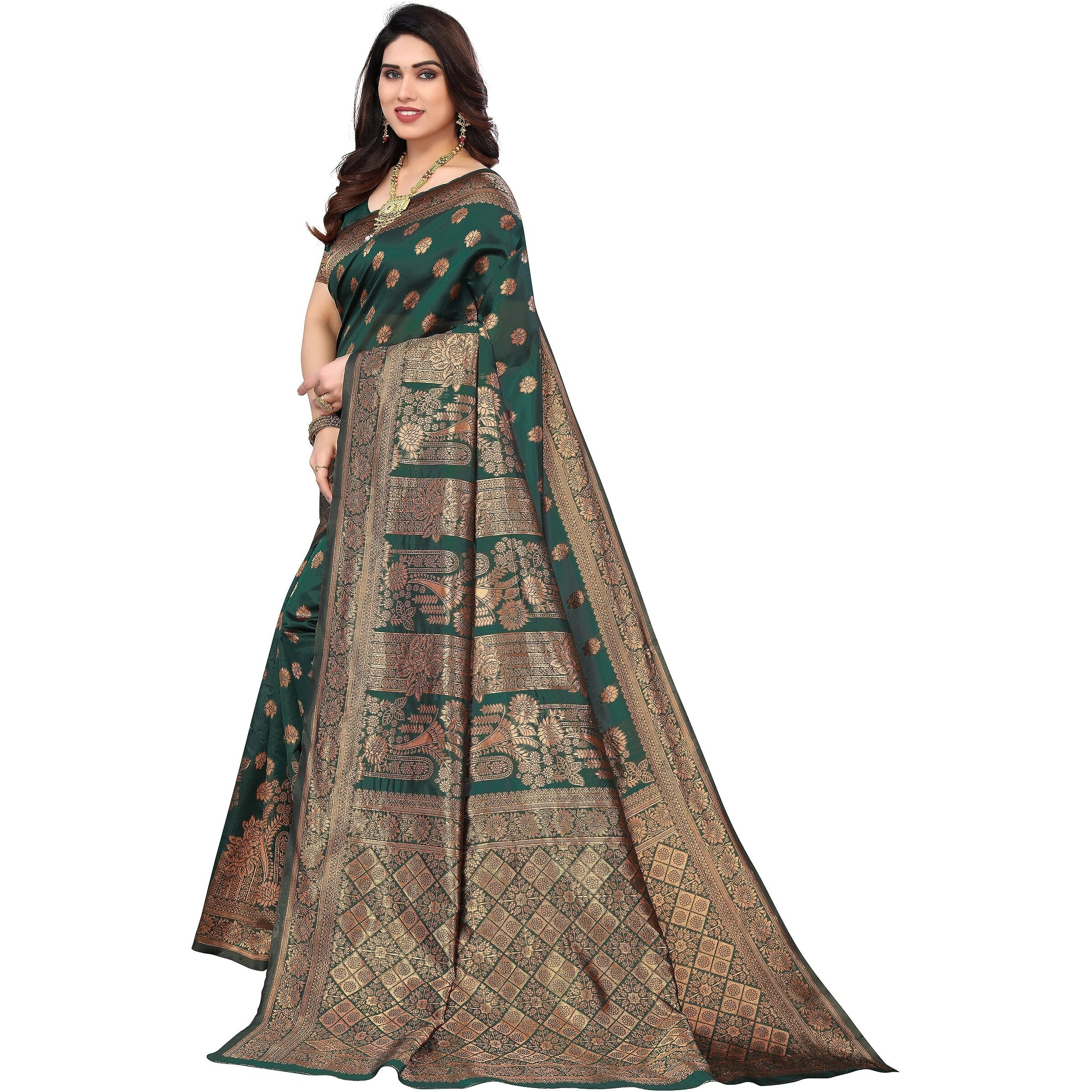 SHIVANAA Womens Woven Dharmavaram Jacquard Treadional Saree With Blouse ||Saree Women Women