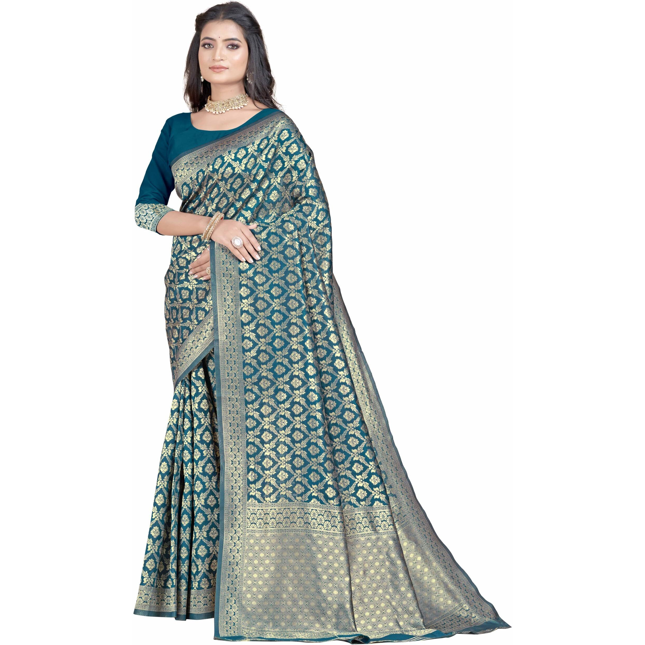 Sugathari Womens Banarasi Saree Pure Kanjivaram Silk Saree Soft new ladies 2023 Design Wear Pattu Sarees Latest Party Sari collections With Blouse Piece for Wedding sadi (SAN PARI-191 MORPITCH)