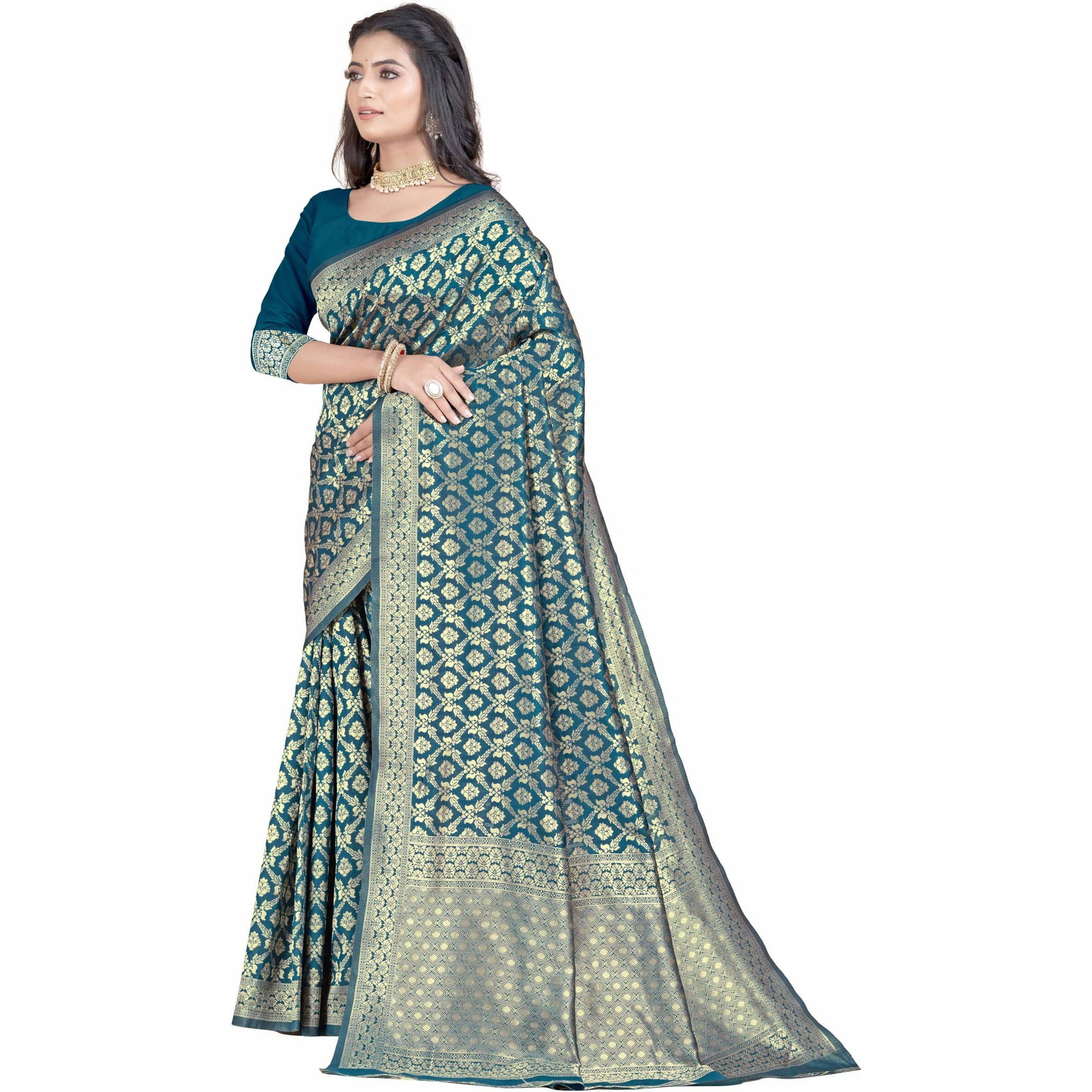 Sugathari Womens Banarasi Saree Pure Kanjivaram Silk Saree Soft new ladies 2023 Design Wear Pattu Sarees Latest Party Sari collections With Blouse Piece for Wedding sadi (SAN PARI-191 MORPITCH)
