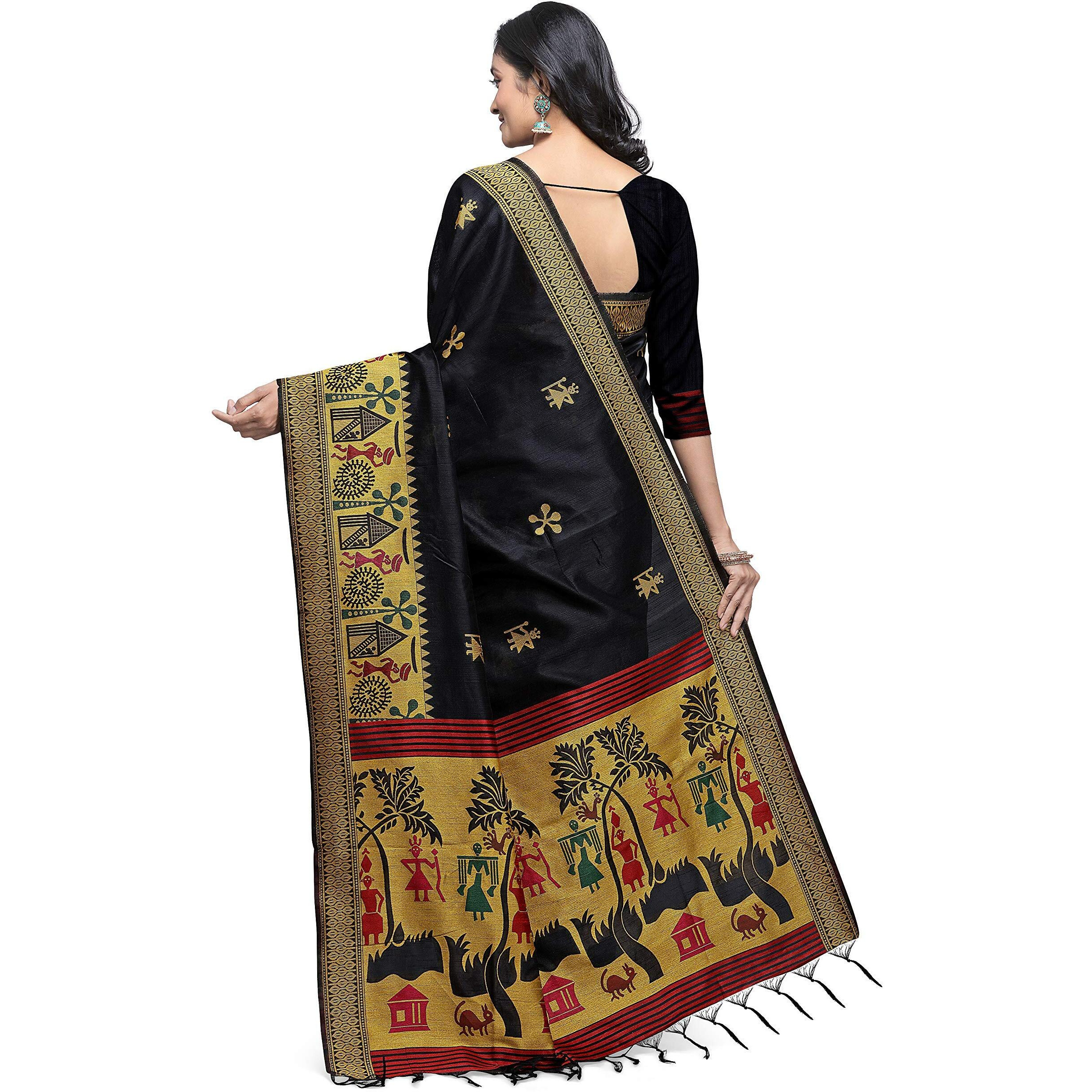 NK Textiles Womens Woven Silk Saree With Blouse Piece (C5ISH1001_Black)