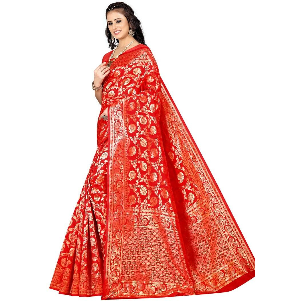 Sugathari Womens Banarasi Saree Pure Kanjivaram Silk Saree Soft new ladies 2023 Design Wear Pattu Sarees Latest Cotton Party Sari collections With Blouse Piece for Wedding sadi (SAM PARI-164 RED)
