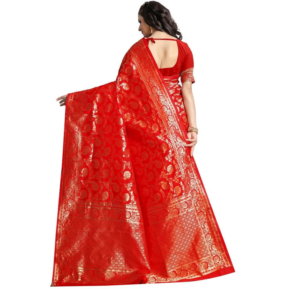Sugathari Womens Banarasi Saree Pure Kanjivaram Silk Saree Soft new ladies 2023 Design Wear Pattu Sarees Latest Cotton Party Sari collections With Blouse Piece for Wedding sadi (SAM PARI-164 RED)