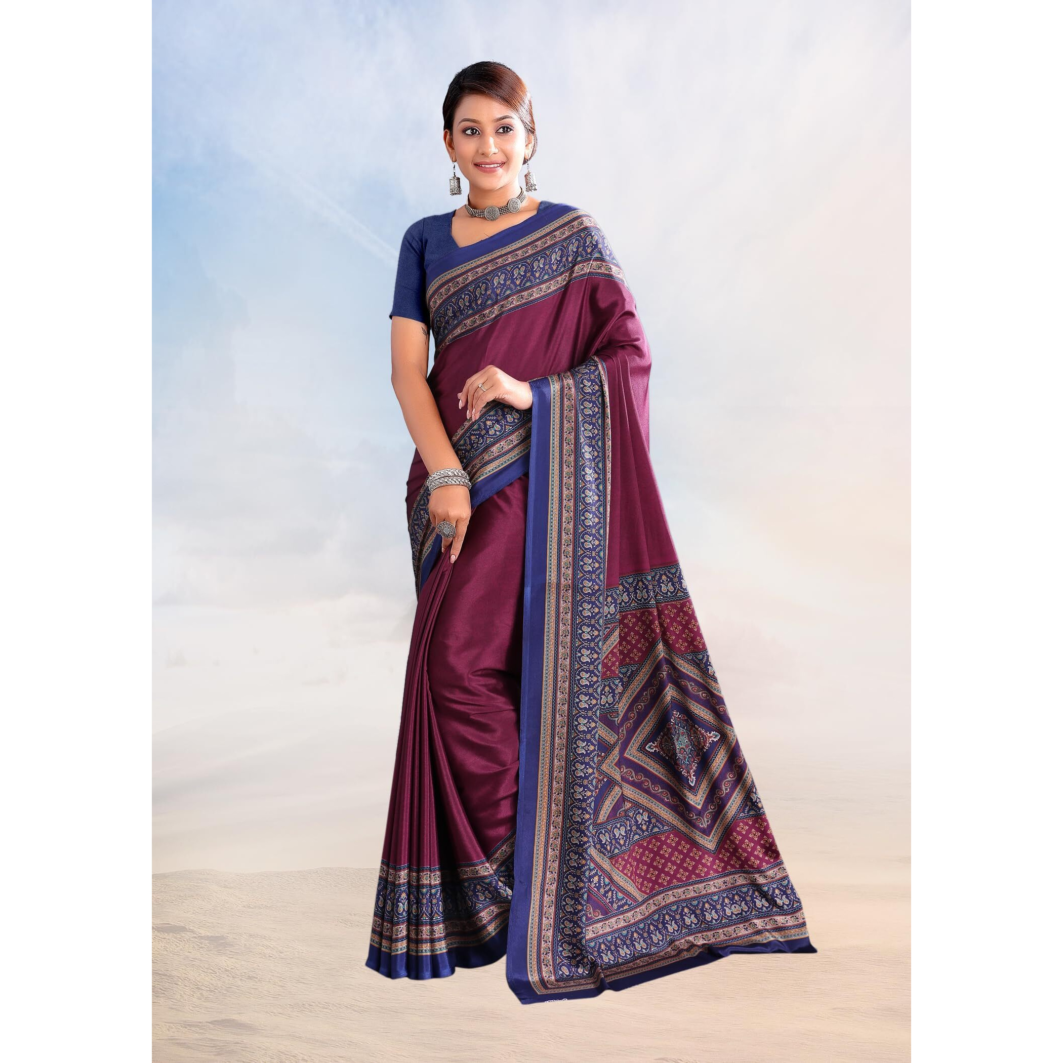 Jaanvi fashion Womens Ethnic Printed Crepe Silk Saree with Blouse Piece