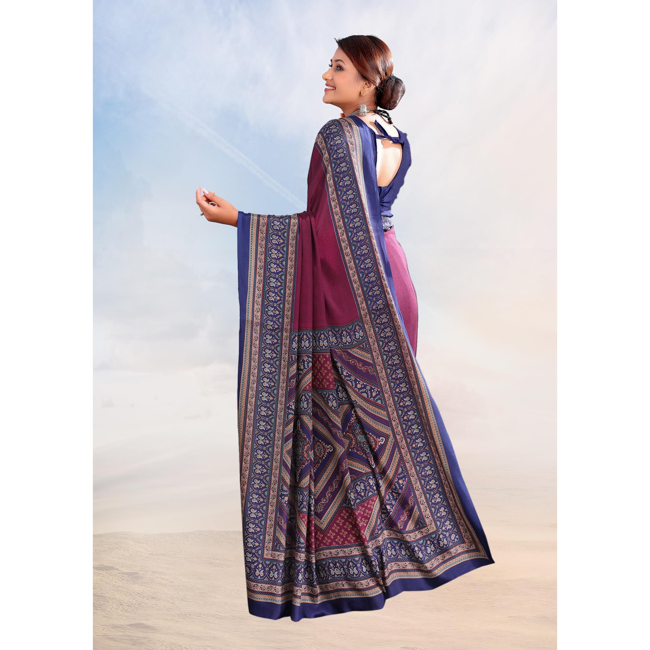Jaanvi fashion Womens Ethnic Printed Crepe Silk Saree with Blouse Piece