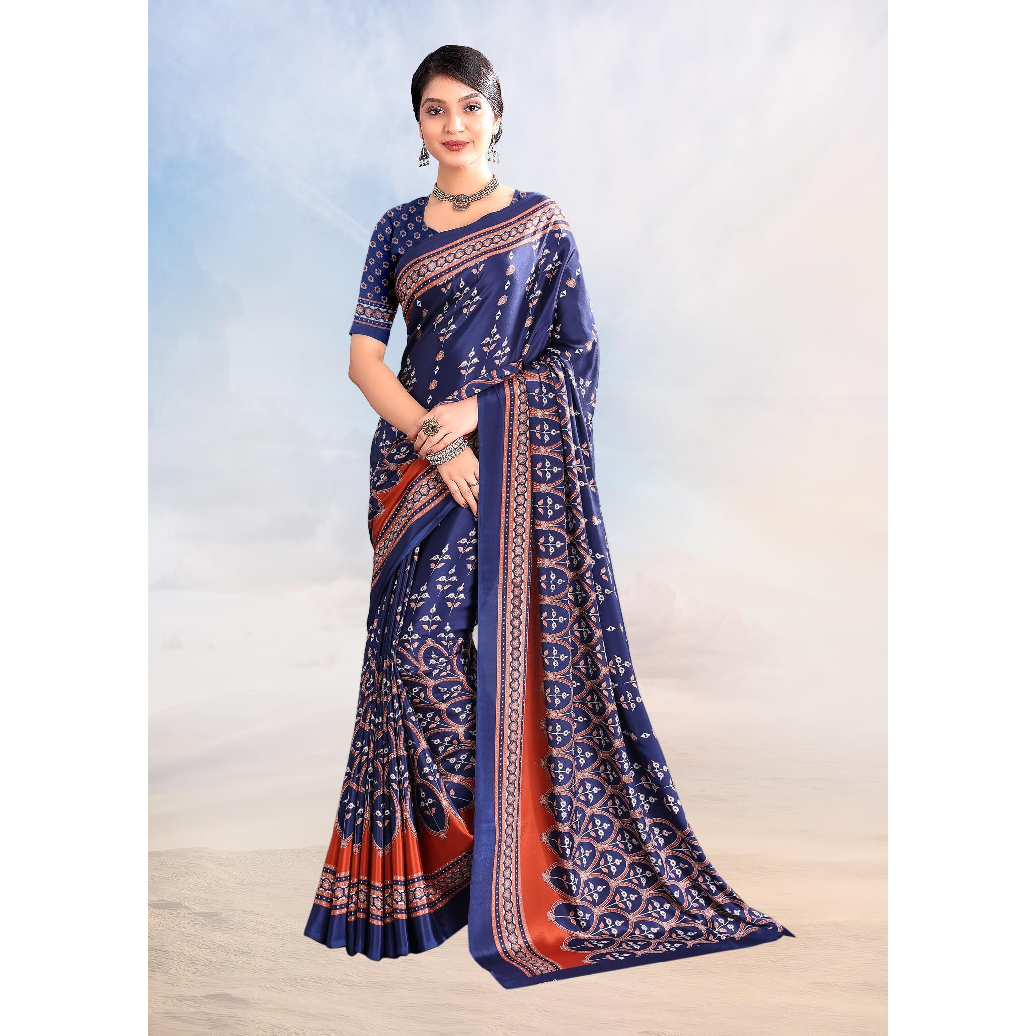 Jaanvi fashion Womens Ethnic Printed Crepe Silk Saree with Blouse Piece