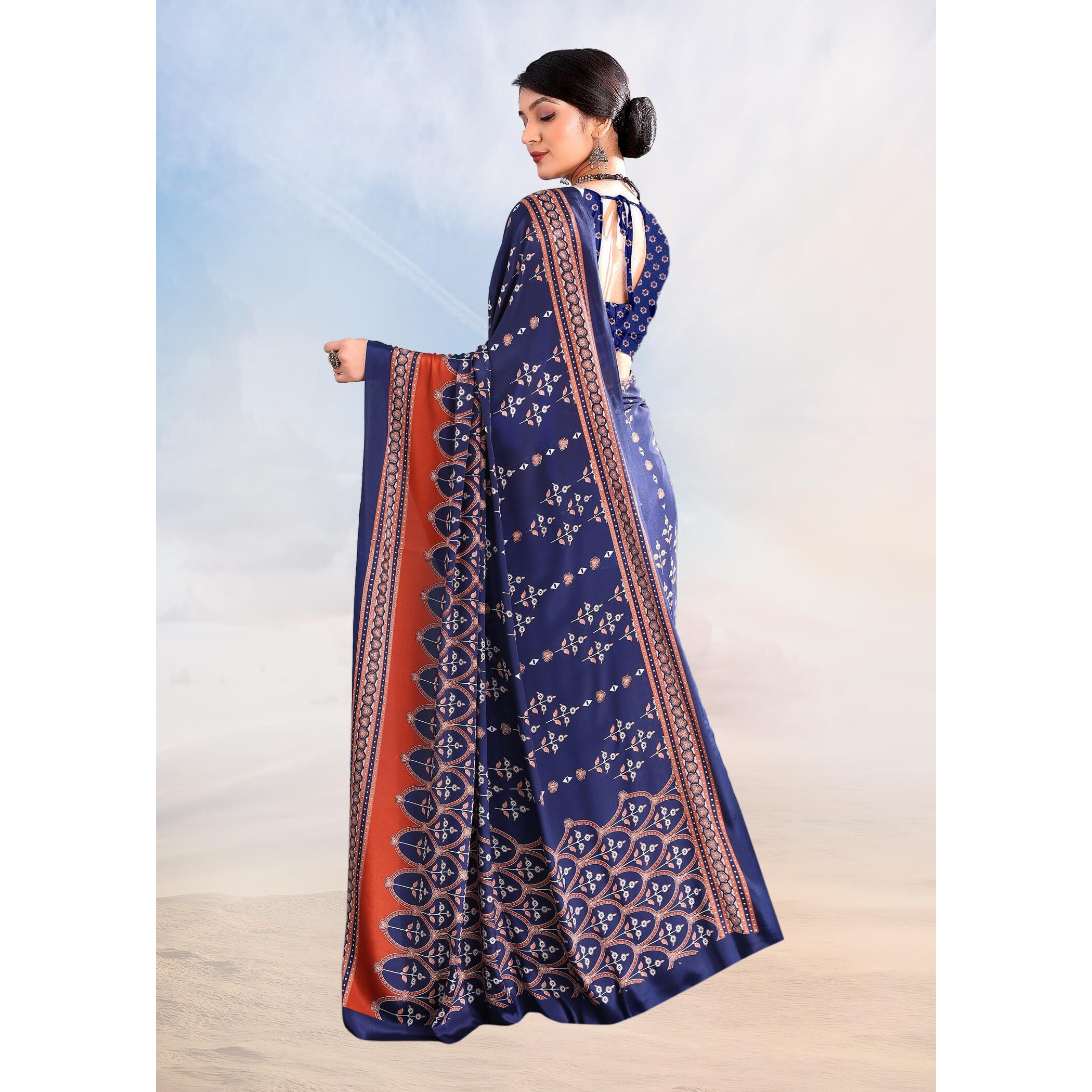 Jaanvi fashion Womens Ethnic Printed Crepe Silk Saree with Blouse Piece