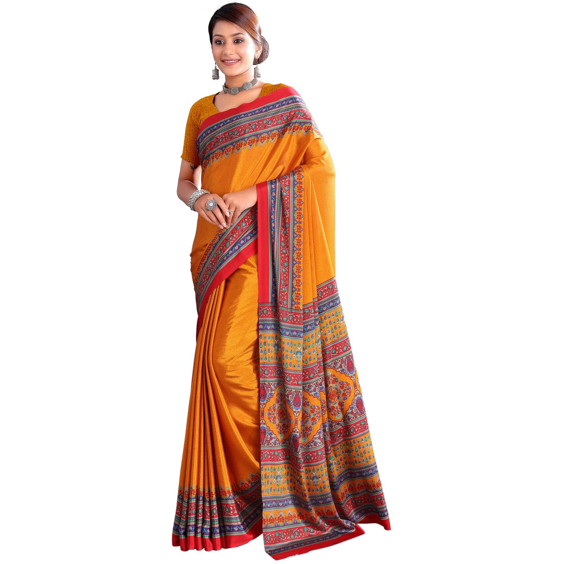 Jaanvi fashion Womens Ethnic Printed Crepe Silk Saree with Blouse Piece