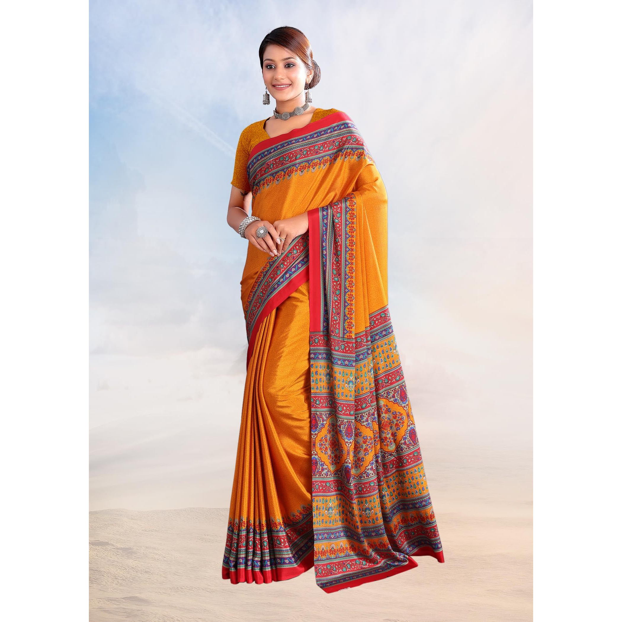 Jaanvi fashion Womens Ethnic Printed Crepe Silk Saree with Blouse Piece