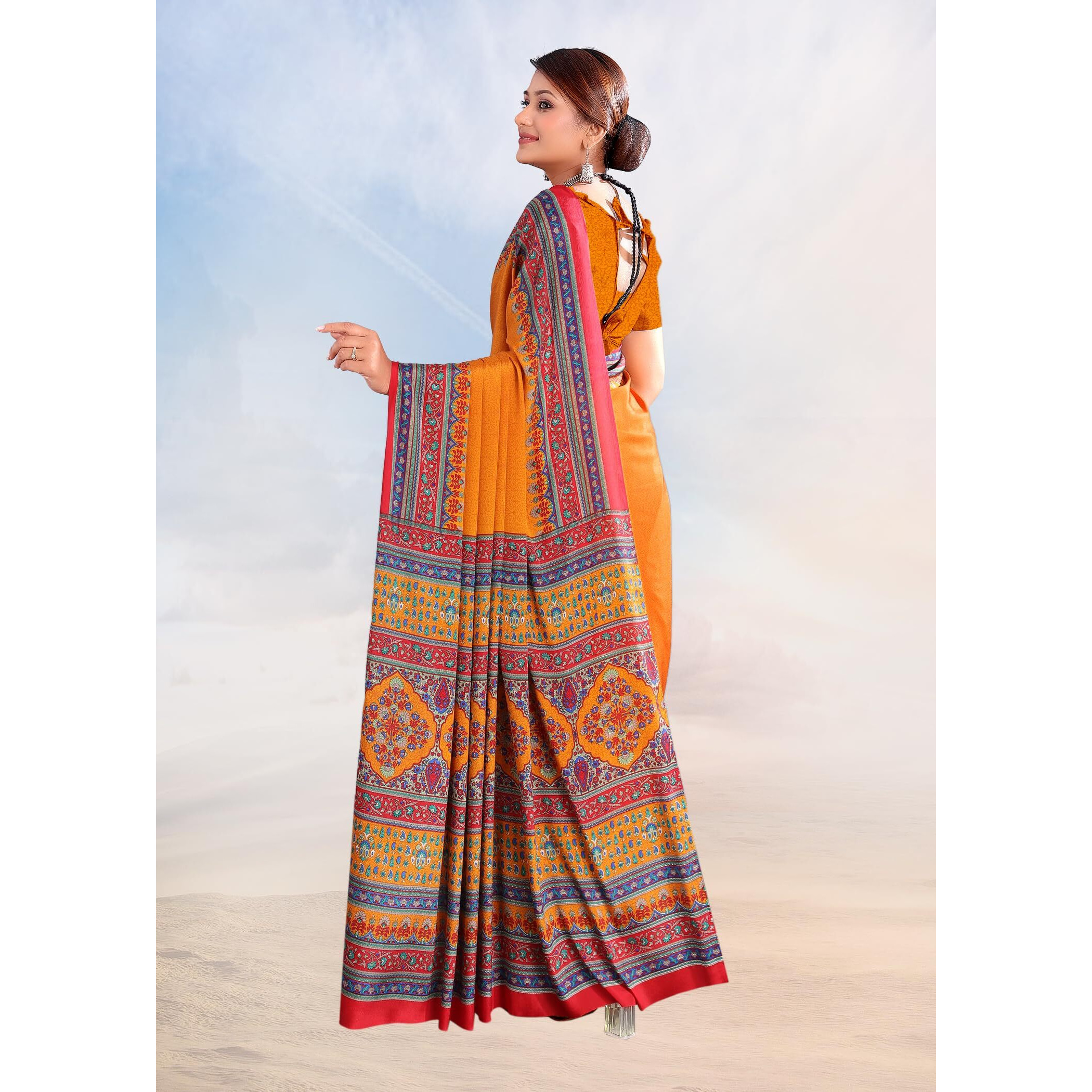 Jaanvi fashion Womens Ethnic Printed Crepe Silk Saree with Blouse Piece