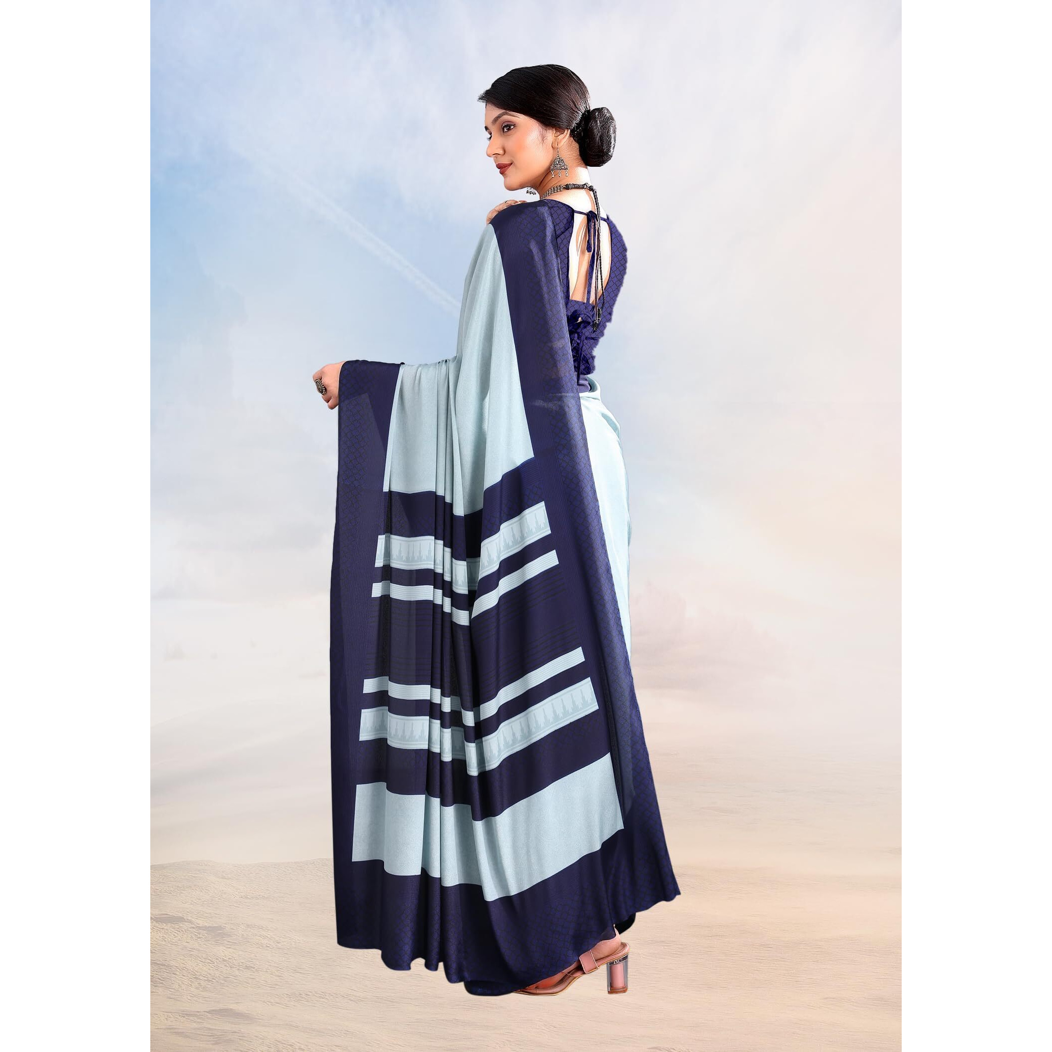 Jaanvi fashion Womens Ethnic Printed Crepe Silk Saree with Blouse Piece