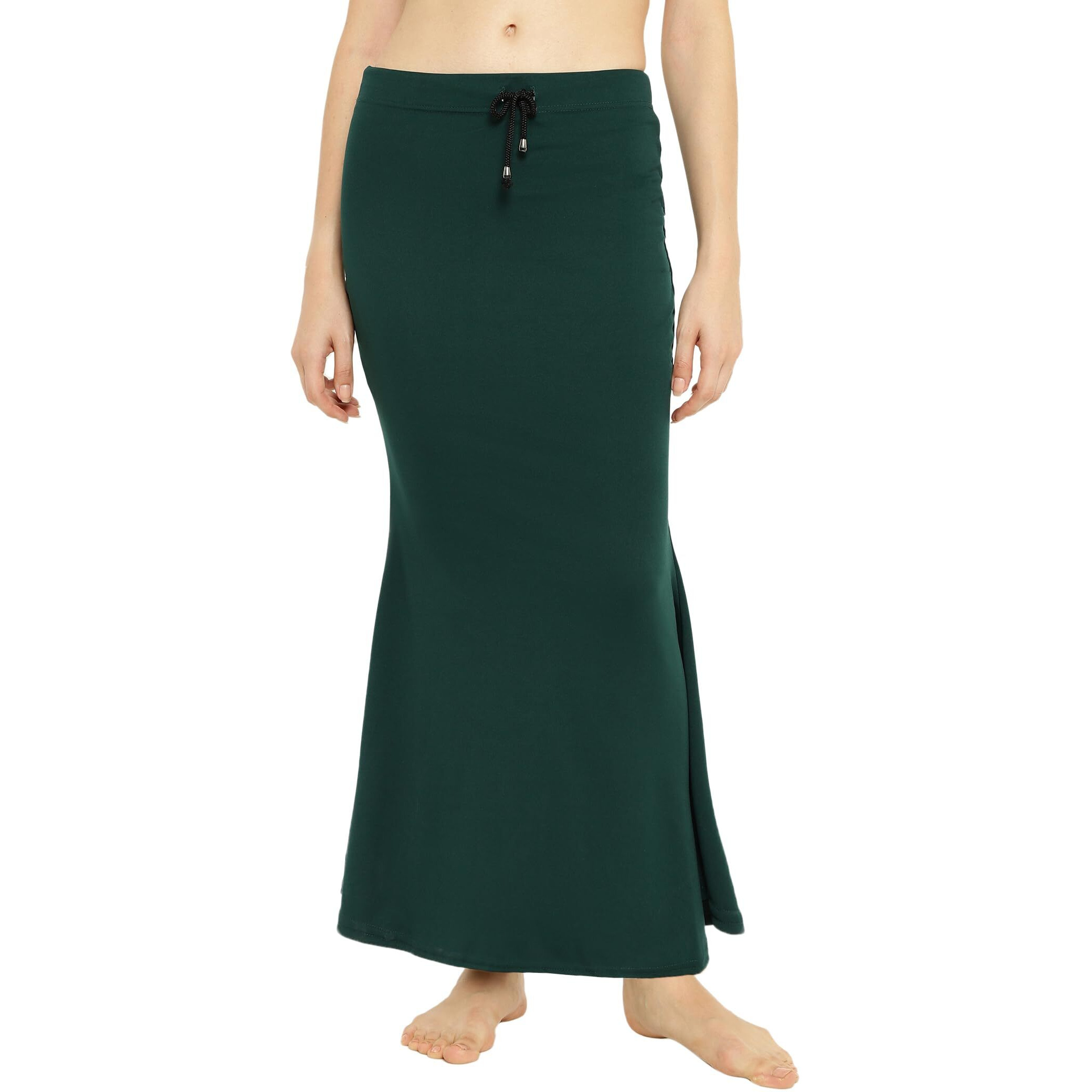 Sugathari Womens Dark Green Micro Fiber Solid Saree Shapewear for Women (AVA FISHCUT Bottle Green S)