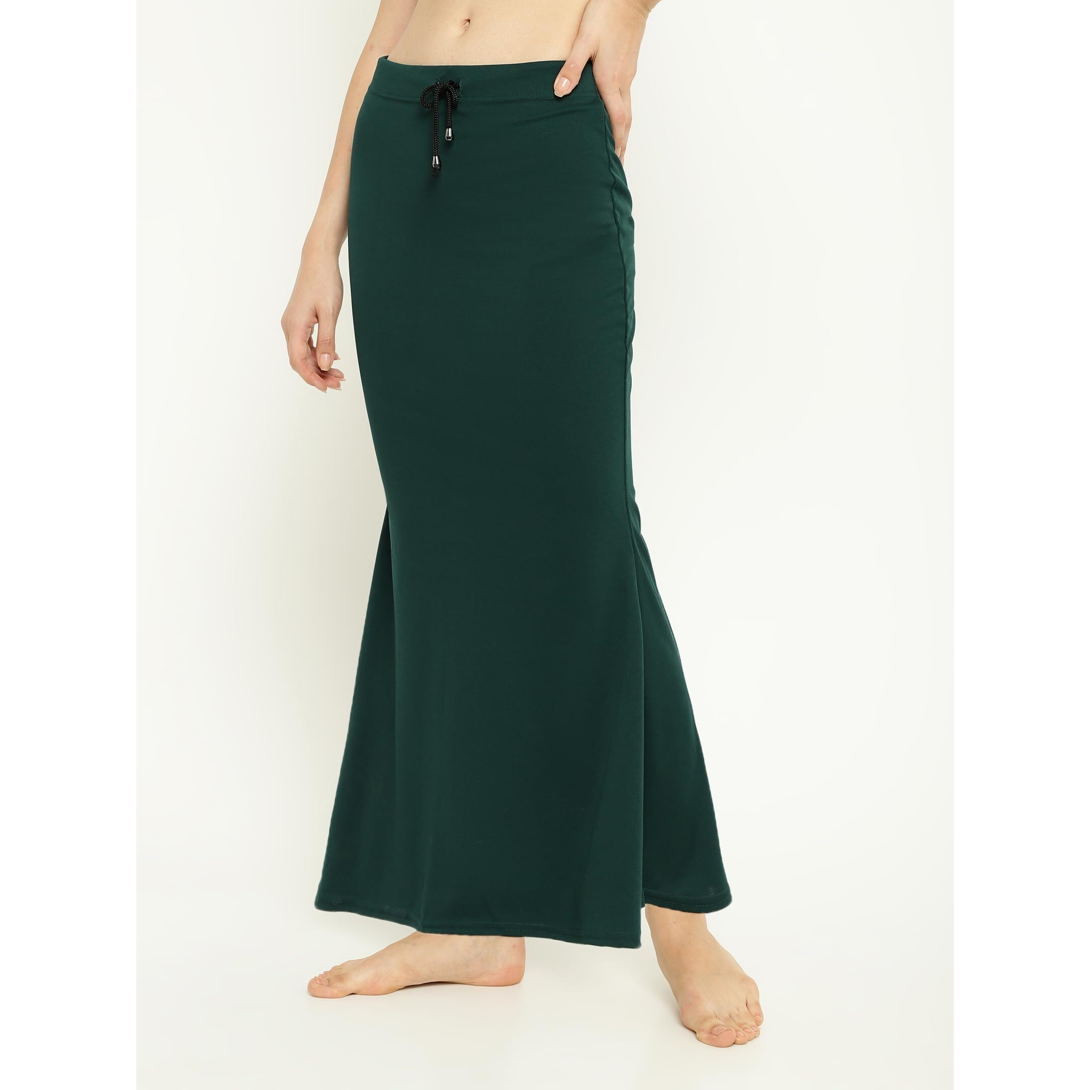 Sugathari Womens Dark Green Micro Fiber Solid Saree Shapewear for Women (AVA FISHCUT Bottle Green S)