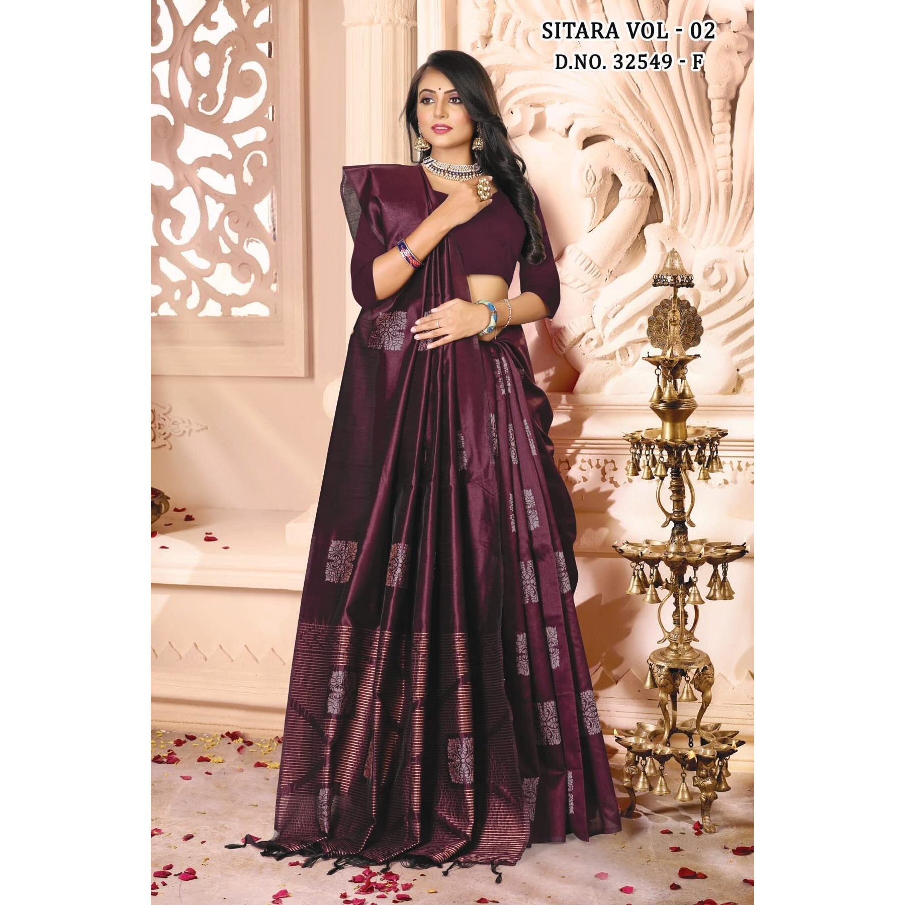 Pujia Mills Womens Banarasi Jacquard Silk Saree with Rich Pallu