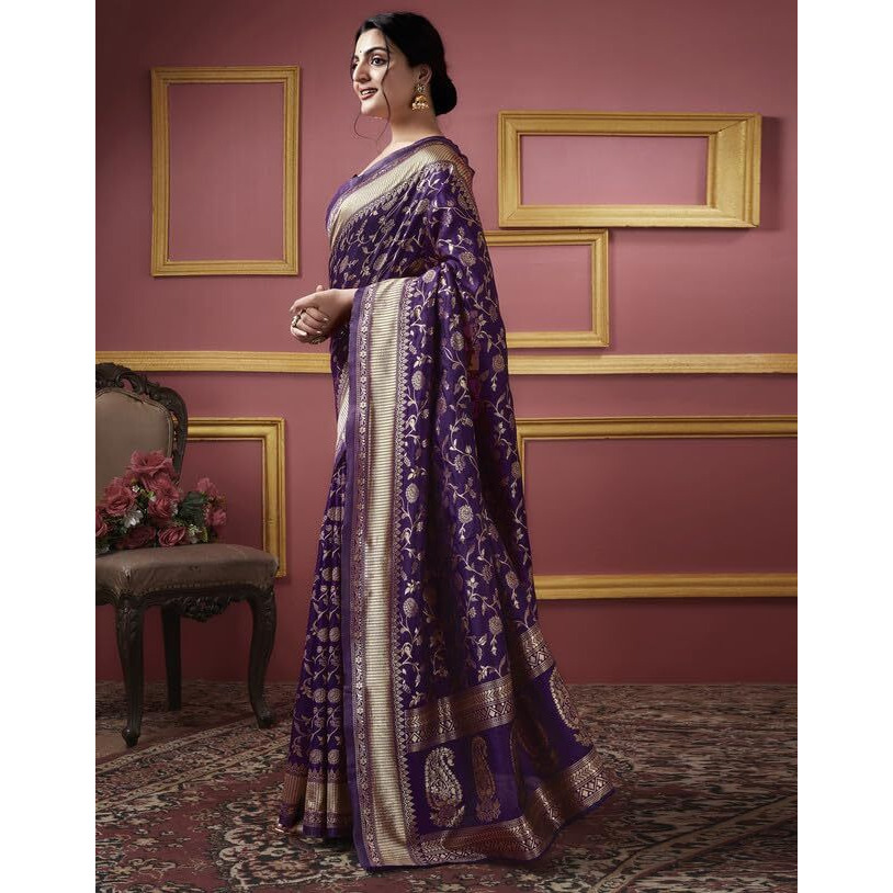 SIRIL Womens Art Silk Jacquard Saree With Unstitched Blouse Piece (3581S172_Purple)