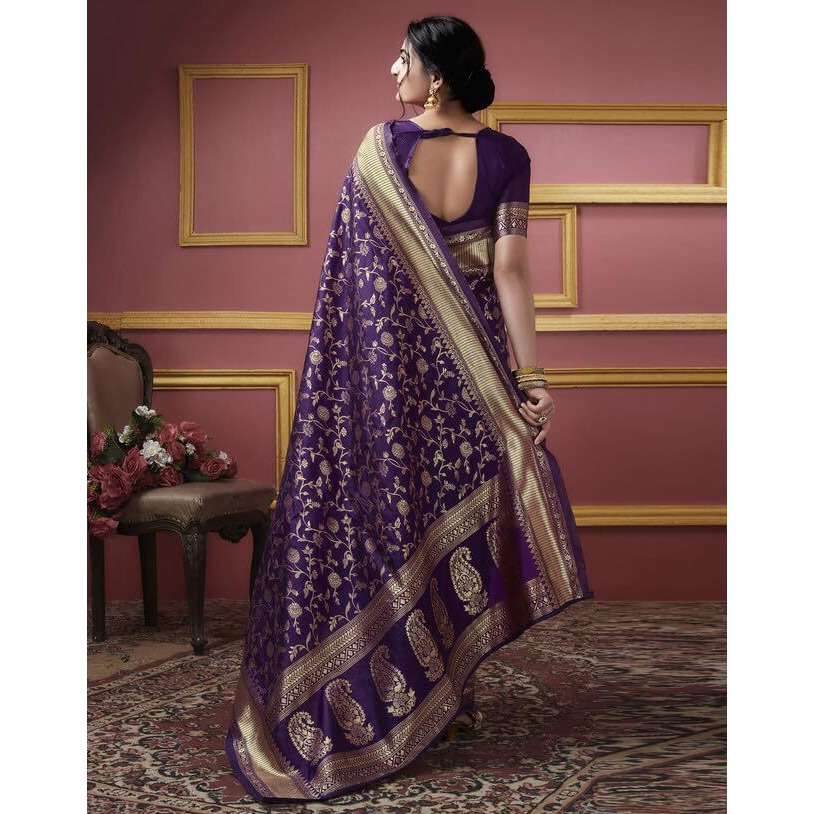 SIRIL Womens Art Silk Jacquard Saree With Unstitched Blouse Piece (3581S172_Purple)