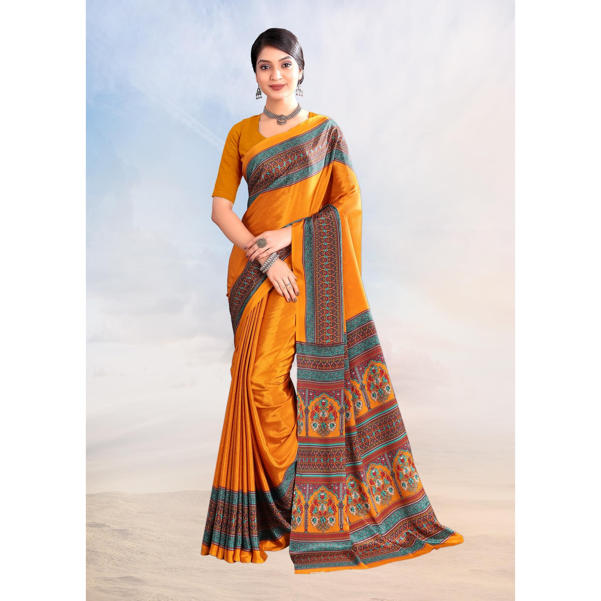 Jaanvi fashion Womens Ethnic Printed Crepe Silk Saree with Blouse Piece