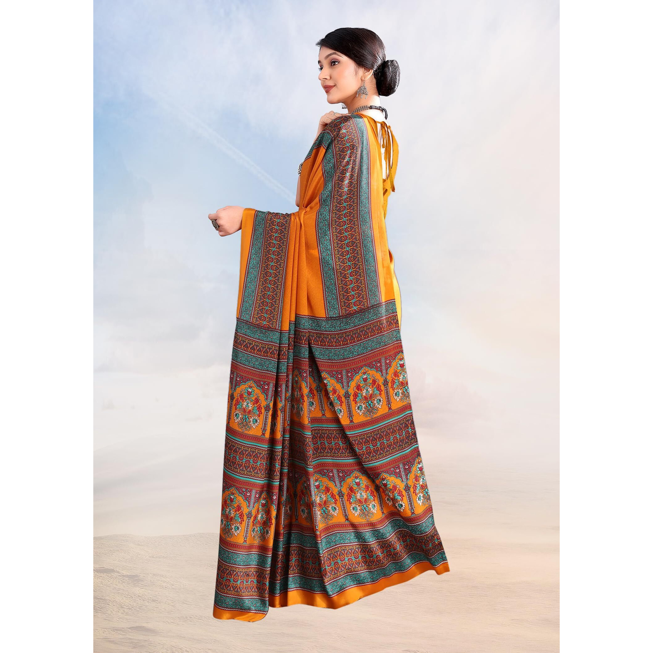Jaanvi fashion Womens Ethnic Printed Crepe Silk Saree with Blouse Piece
