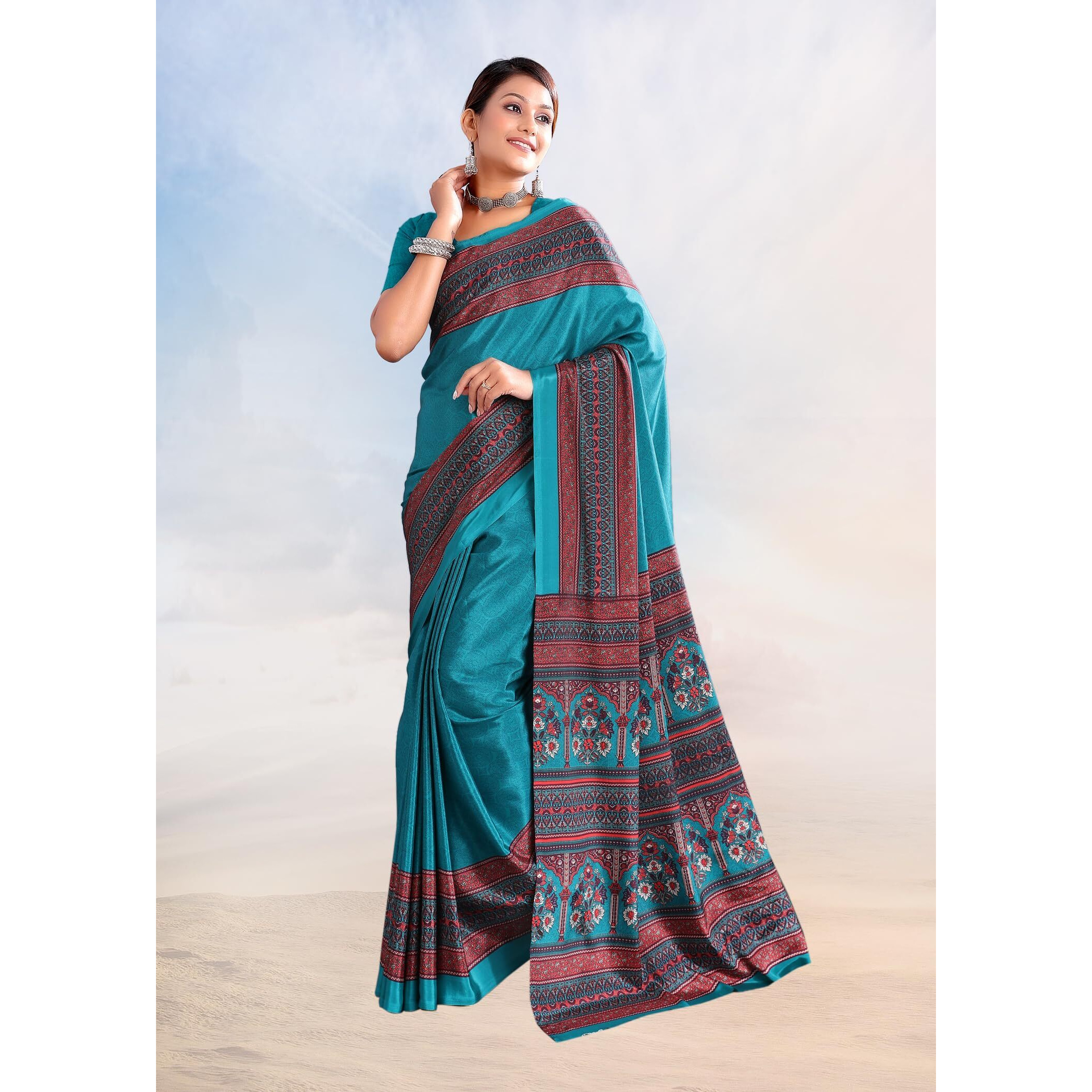 Jaanvi fashion Womens Ethnic Printed Crepe Silk Saree with Blouse Piece