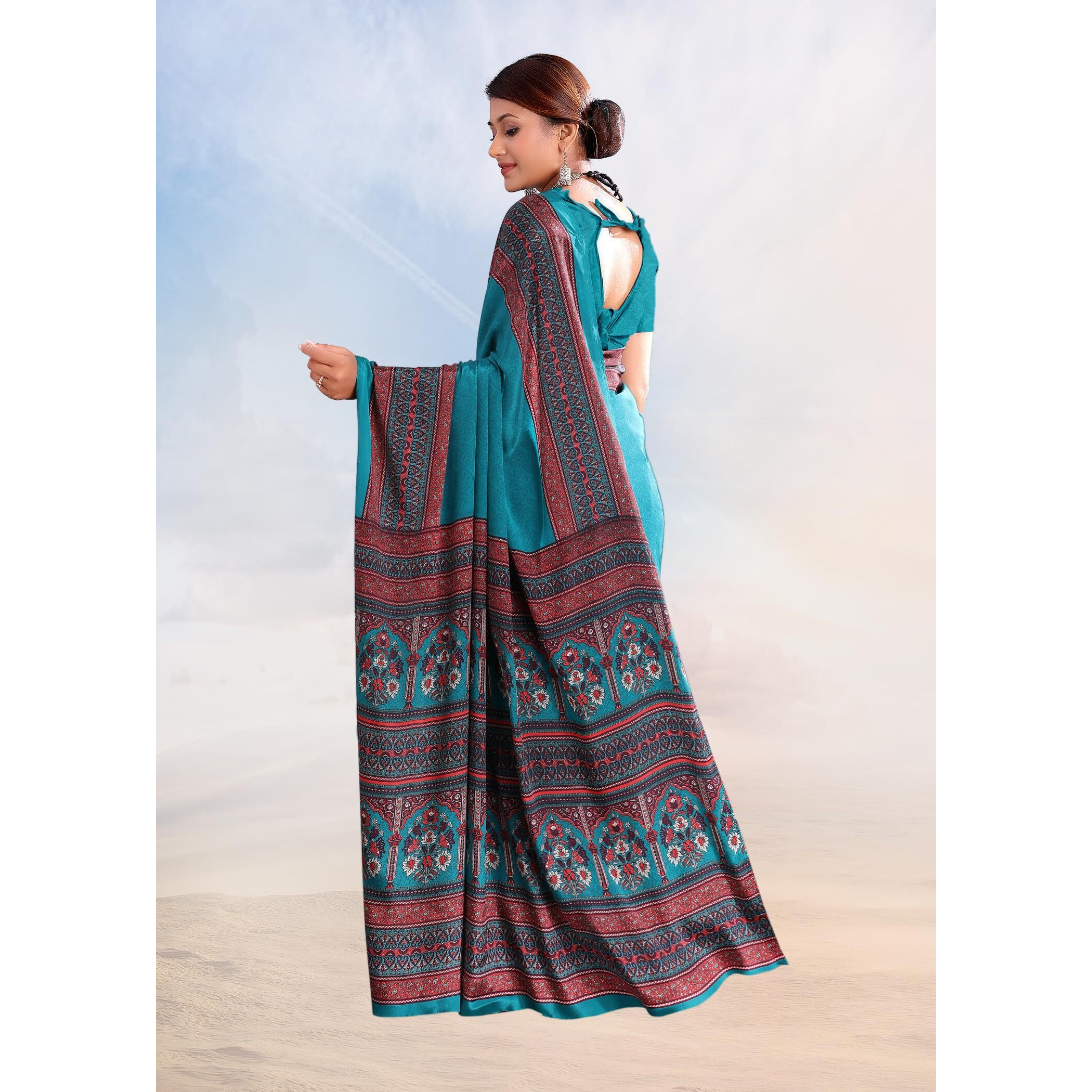Jaanvi fashion Womens Ethnic Printed Crepe Silk Saree with Blouse Piece
