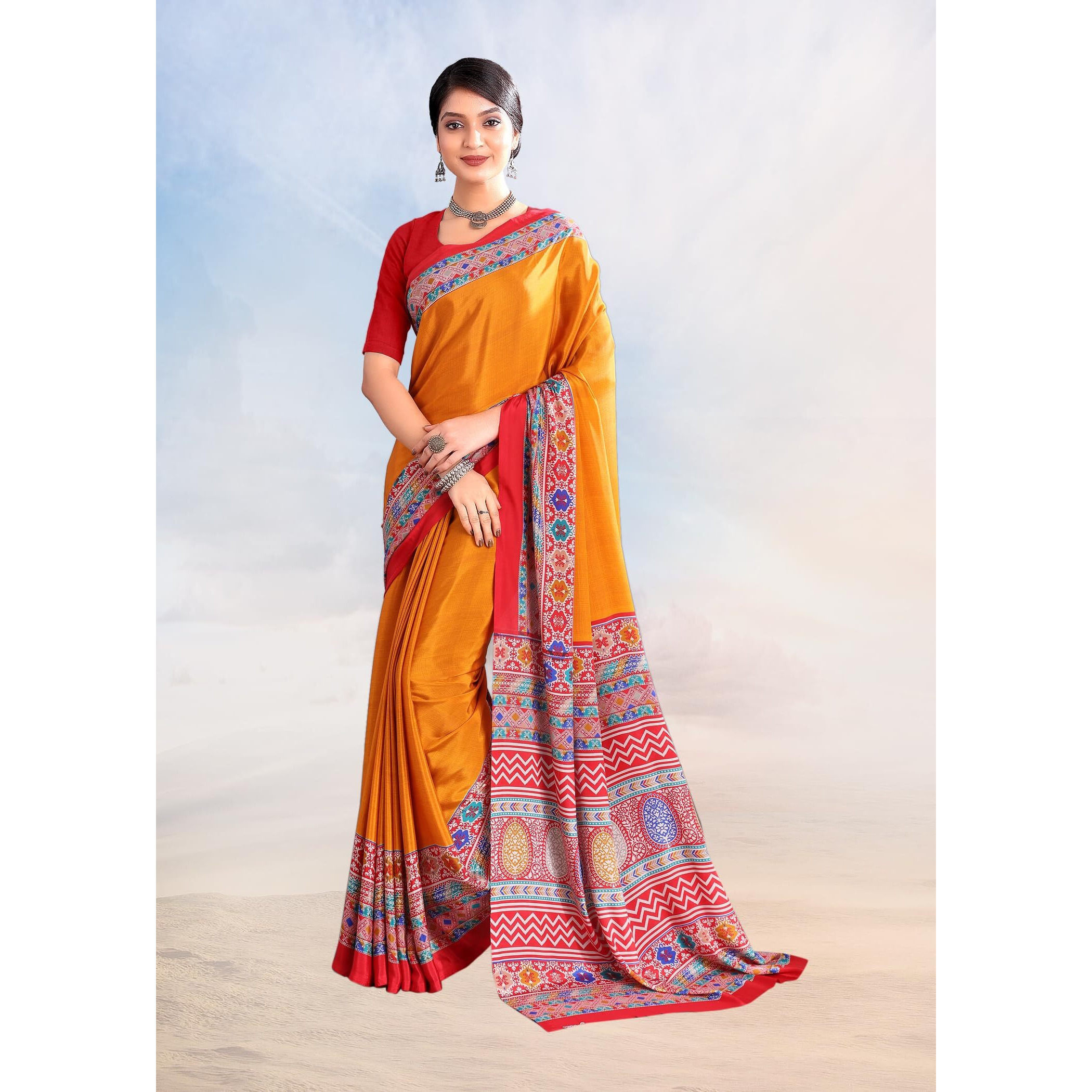 Jaanvi fashion Womens Ethnic Printed Crepe Silk Saree with Blouse Piece