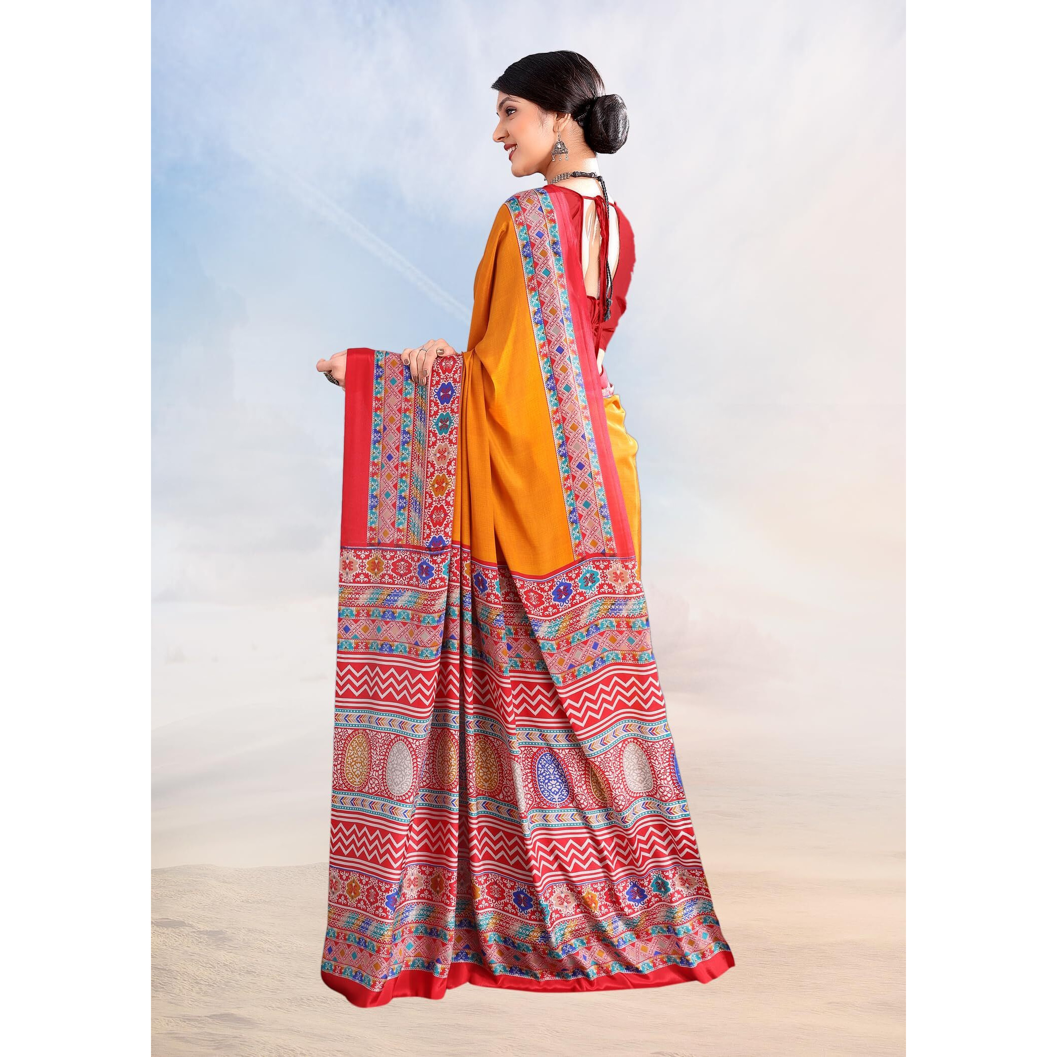 Jaanvi fashion Womens Ethnic Printed Crepe Silk Saree with Blouse Piece