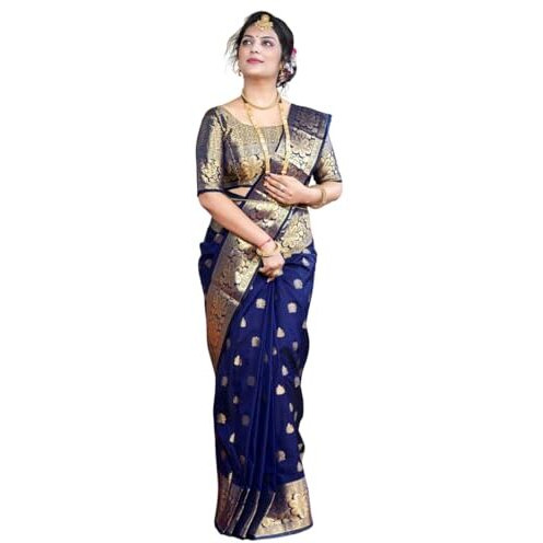 GRECIILOOKS Womens Jacquard Cotton Silk Saree (GL-S2372-BLUE)