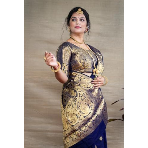 GRECIILOOKS Womens Jacquard Cotton Silk Saree (GL-S2372-BLUE)