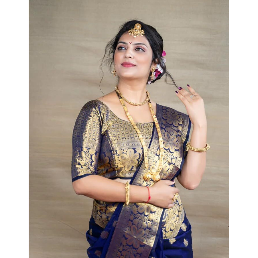 GRECIILOOKS Womens Jacquard Cotton Silk Saree (GL-S2372-BLUE)
