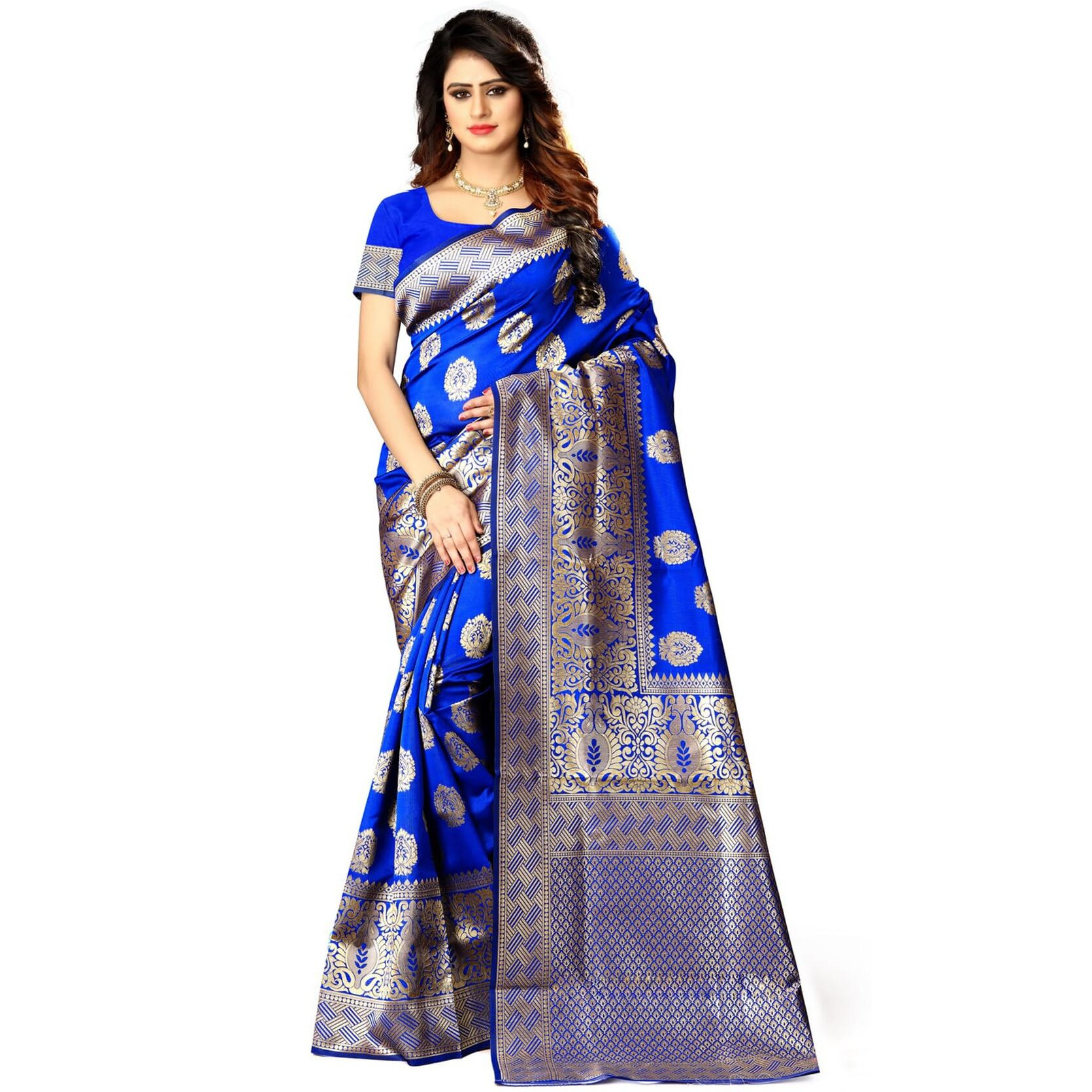 Sugathari Womens Banarasi Saree Pure Kanjivaram Silk Saree Soft new ladies 2023 Design Wear Pattu Sarees Latest Cotton Party Sari collections With Blouse Piece for Wedding sadi (SAM PARI-20-R BLUE)