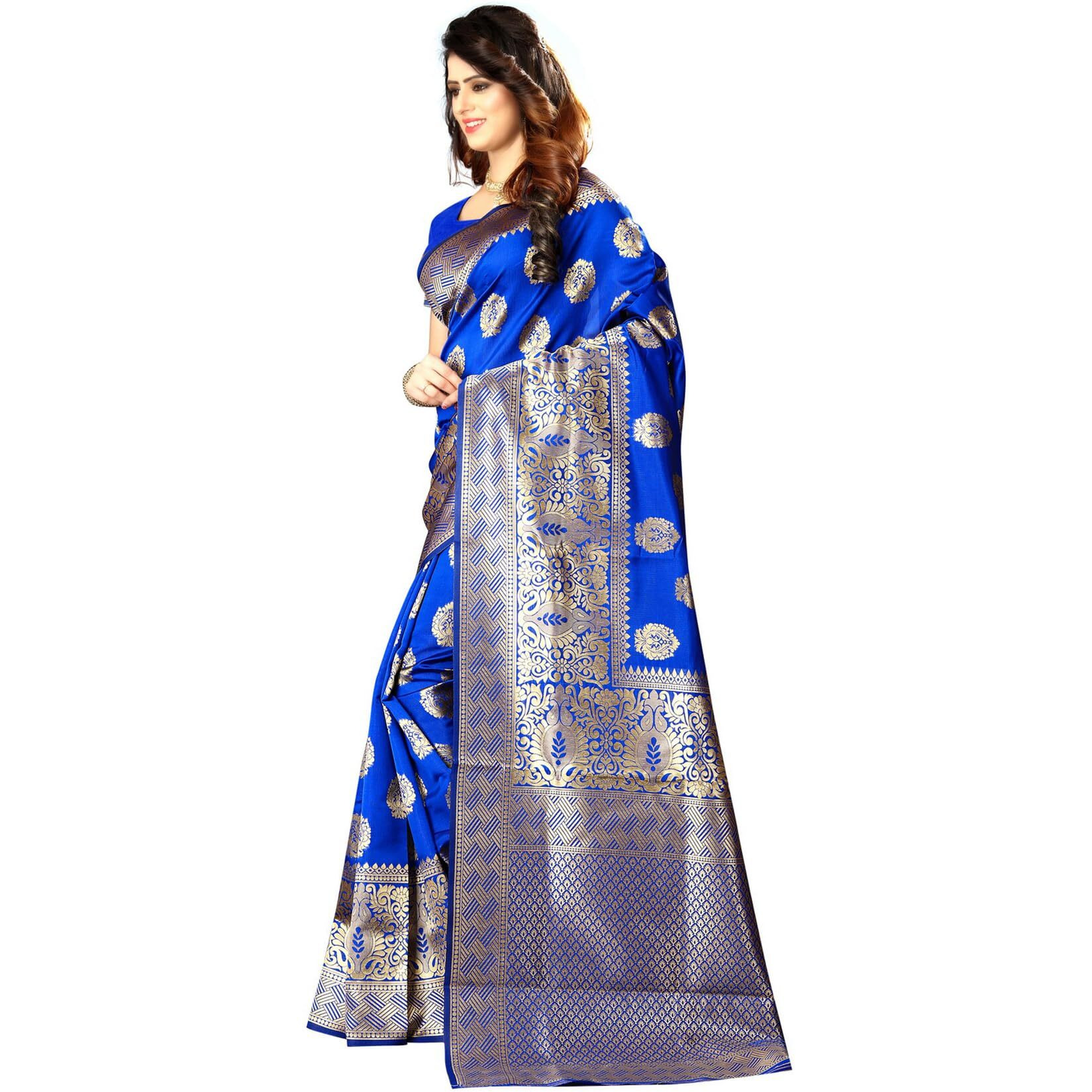 Sugathari Womens Banarasi Saree Pure Kanjivaram Silk Saree Soft new ladies 2023 Design Wear Pattu Sarees Latest Cotton Party Sari collections With Blouse Piece for Wedding sadi (SAM PARI-20-R BLUE)