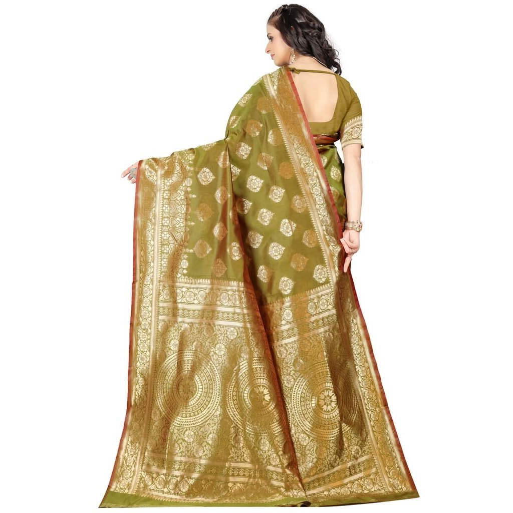 Sugathari Womens Banarasi Saree Pure Kanjivaram Silk Saree Soft new ladies 2023 Design Wear Pattu Sarees Latest Cotton Party Sari collections With Blouse Piece for Wedding sadi (SAM PARI S-3 MEHNDI)