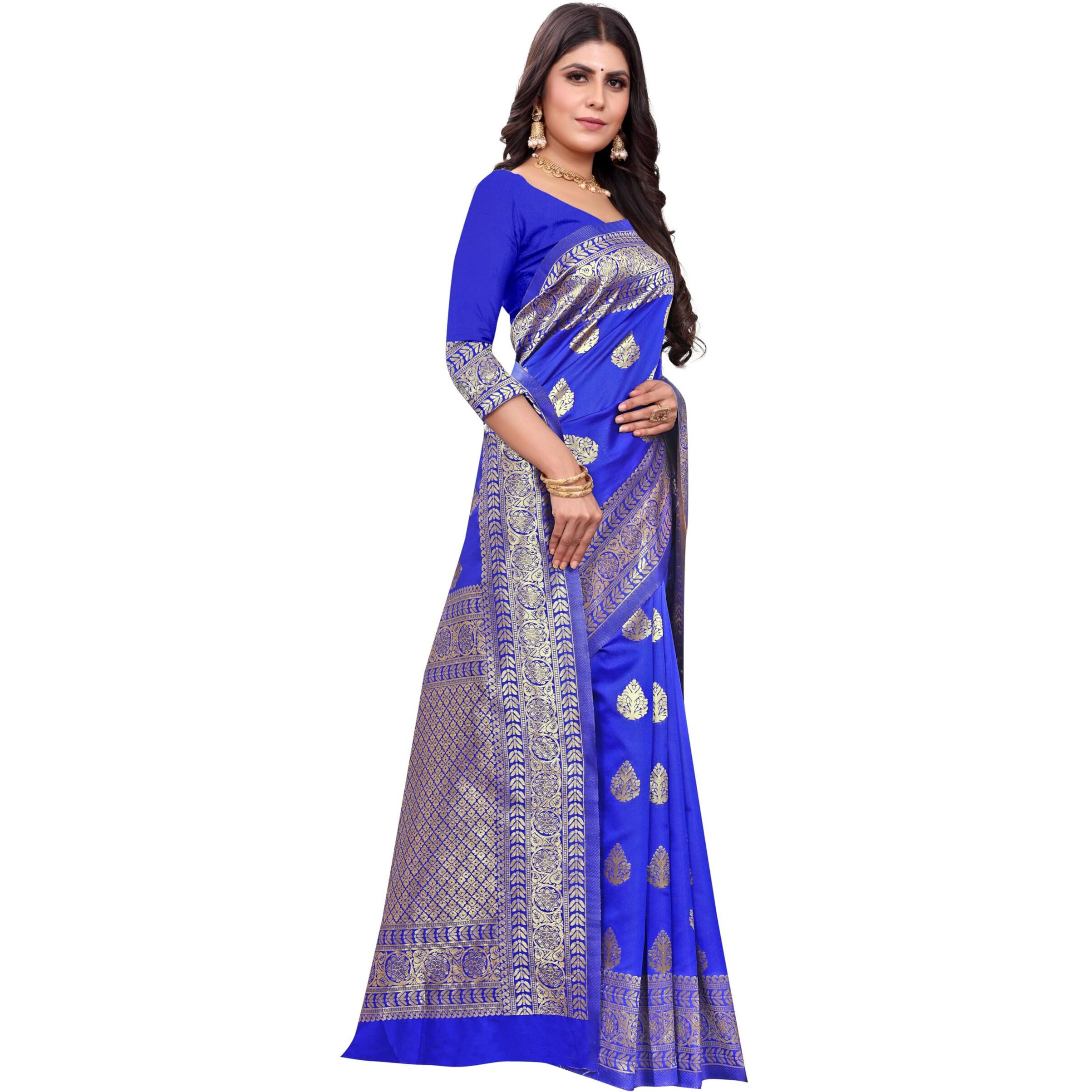 Sugathari Womens Banarasi Saree Pure Kanjivaram Silk Saree Soft new ladies 2023 Design Wear Sarees Latest Cotton Party Sari collections With Blouse Piece for Wedding sadi (SAM PARI-120 ROYALBLUE)