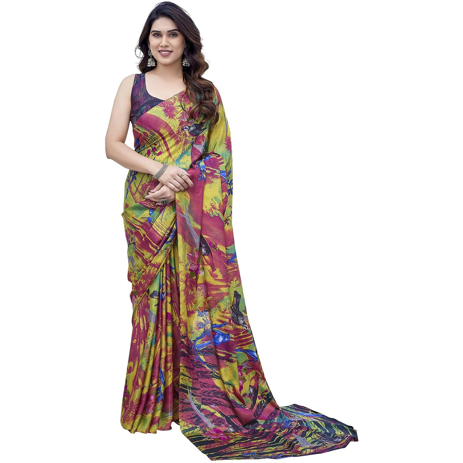 Yashika Womens Elegant Chiffon Saree Ensemble with Blouse Fabric - Embrace Trendy Style in this Exquisite Ethnic Attire (AZ-YS-P1-AASMA PURPLE)