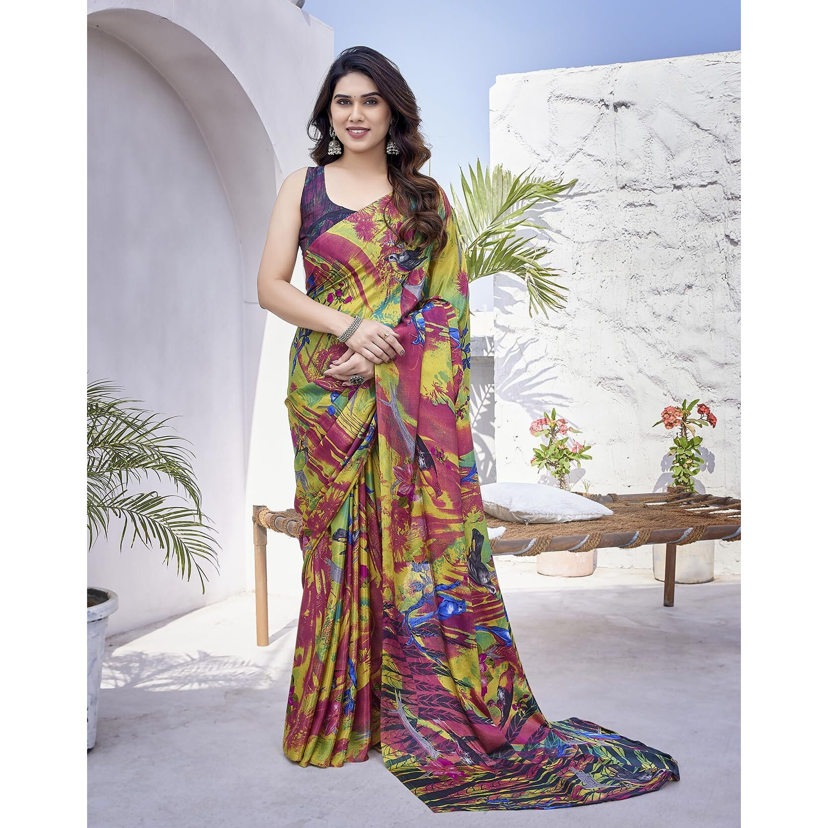 Yashika Womens Elegant Chiffon Saree Ensemble with Blouse Fabric - Embrace Trendy Style in this Exquisite Ethnic Attire (AZ-YS-P1-AASMA PURPLE)