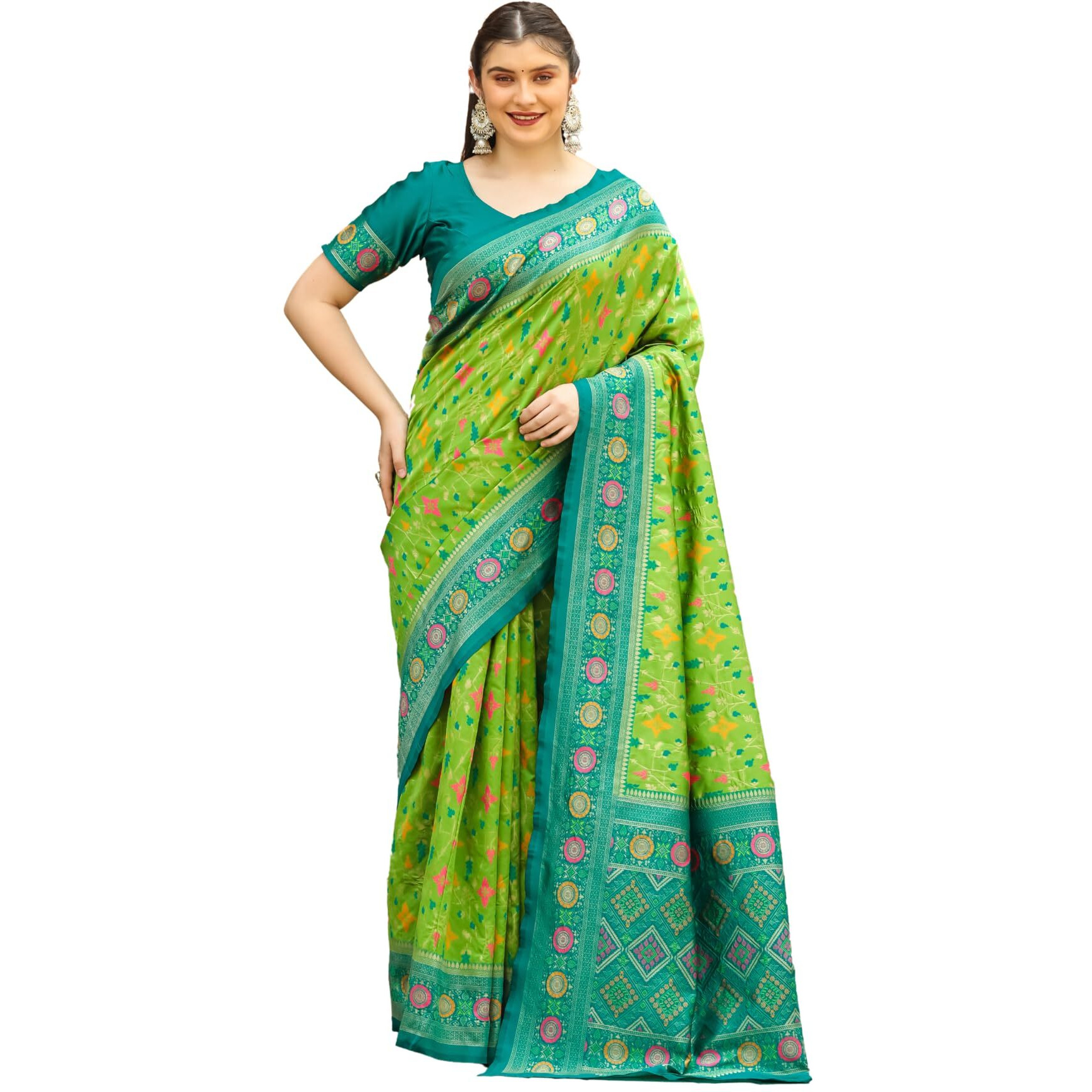Leriya Fashion Womens Trendy Kanjivaram Soft Lichi Silk Saree With Blouse Piece (Green)