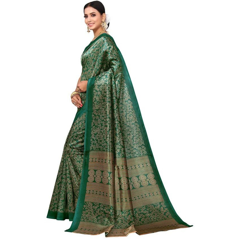 SIRIL Womens Printed Poly Silk Saree with Unstitched Blouse Piece(2810S2058A_Green2)