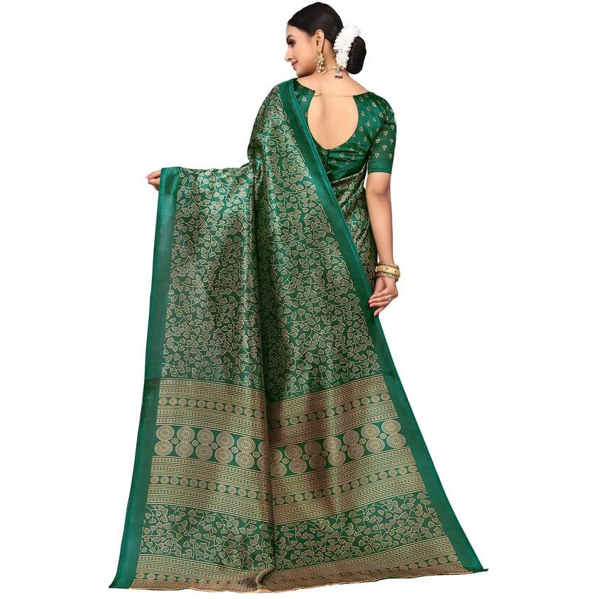 SIRIL Womens Printed Poly Silk Saree with Unstitched Blouse Piece(2810S2058A_Green2)