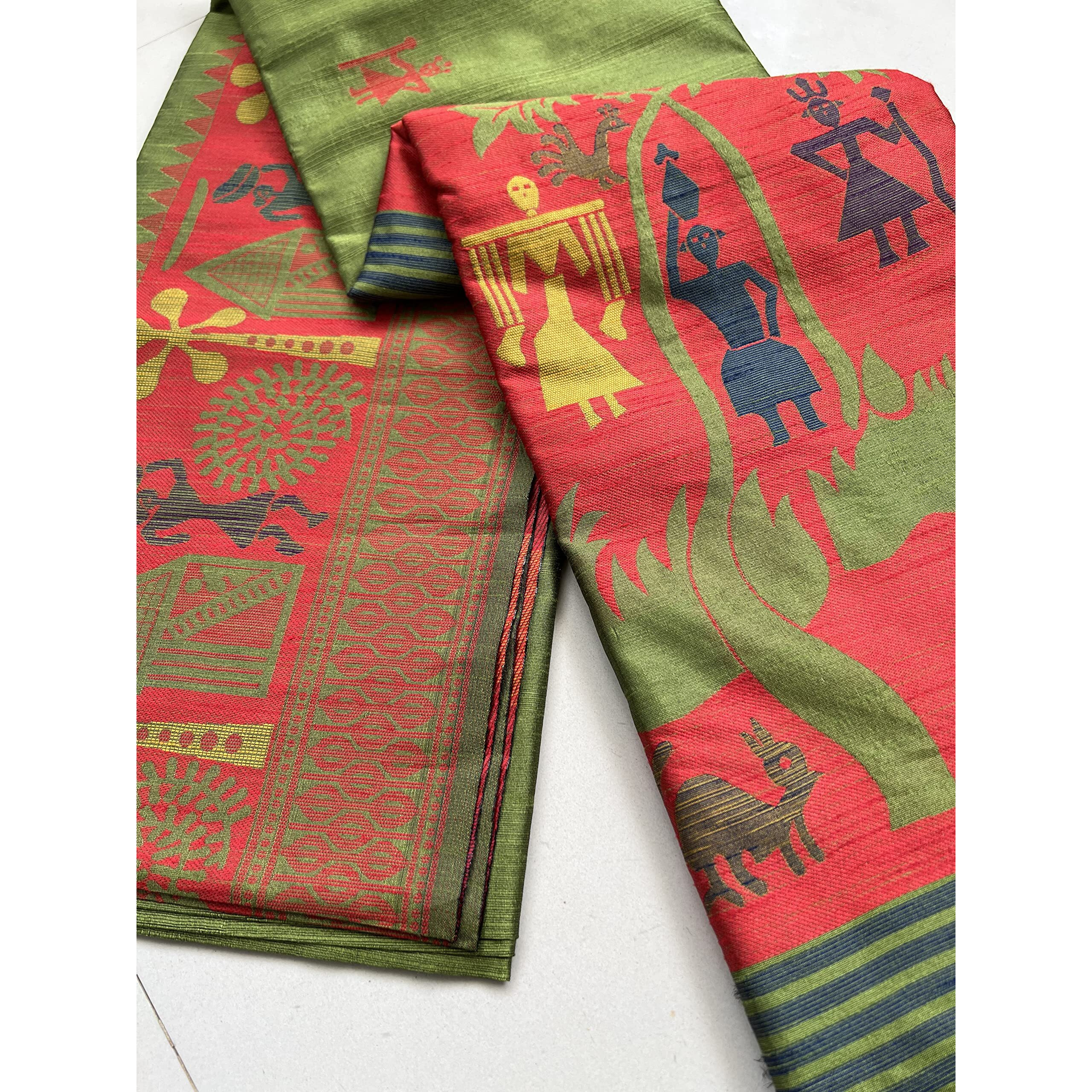 NK Textiles Womens Silk Saree With Blouse Piece (C5ISH1008_Mehendi Green)